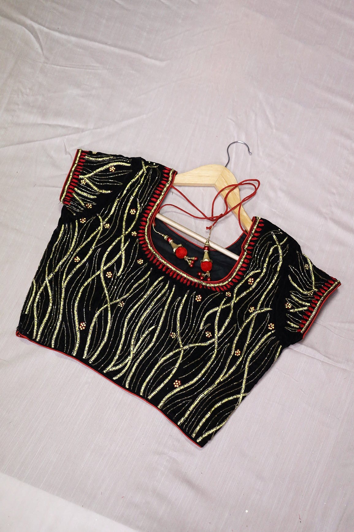 doeraa Blouse Black Hand Work Embroidery Velvet Stitched Blouse