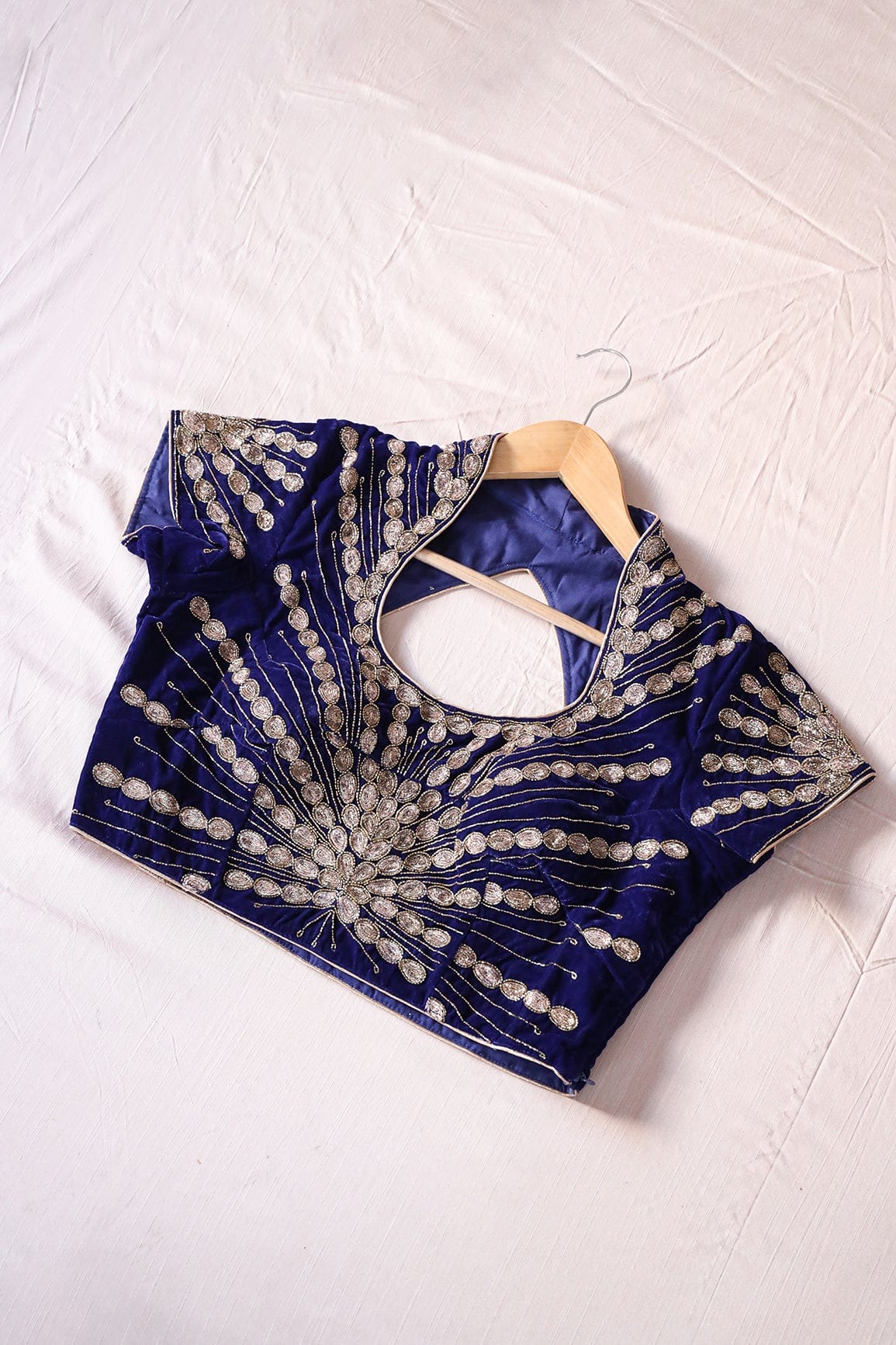 doeraa Blouse Blue Hand Work Embroidery Velvet Stitched Blouse