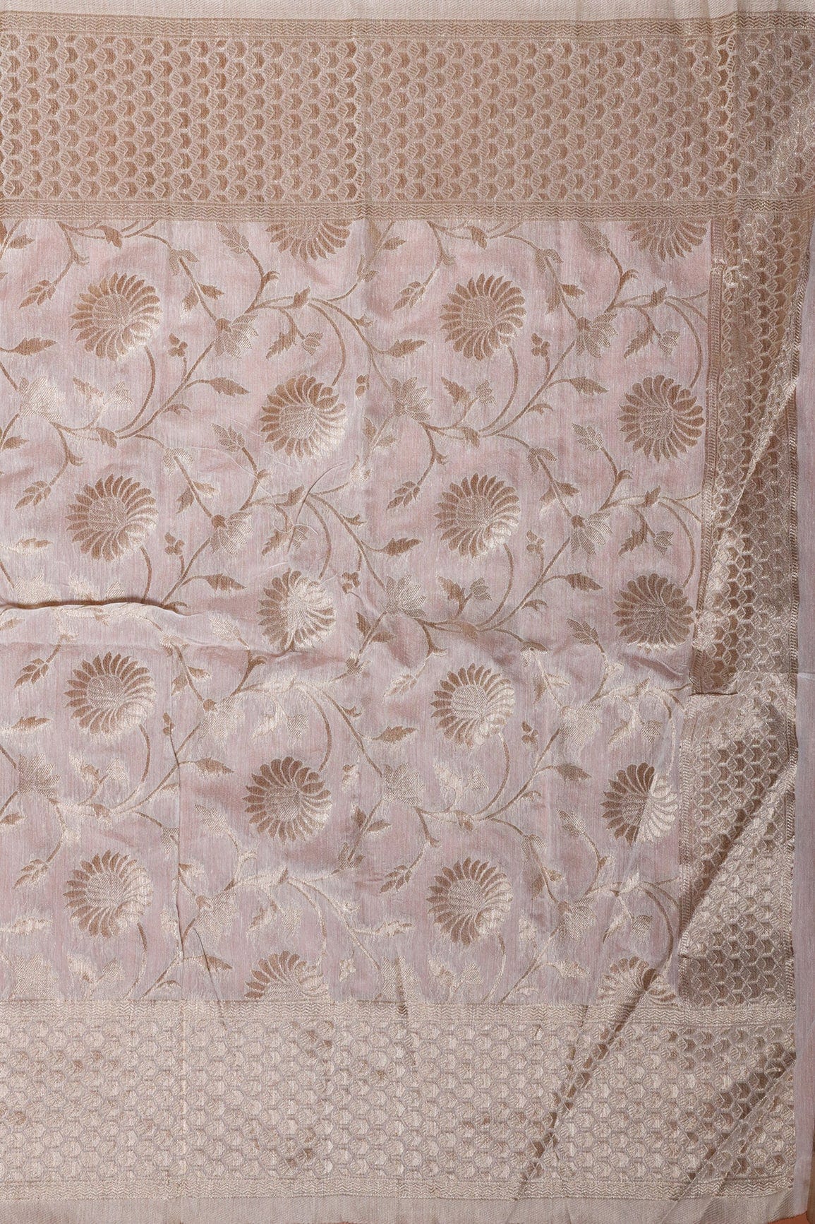 doeraa Dupatta Floral Gold Zari Jacquard White Dyeable Chanderi Dupatta With Border