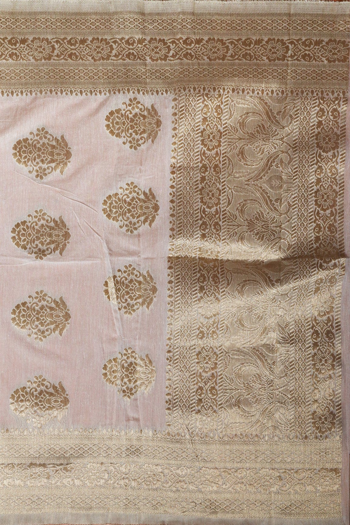 doeraa Dupatta Mughal Floral Gold Zari Jacquard White Dyeable Chanderi Dupatta With Border