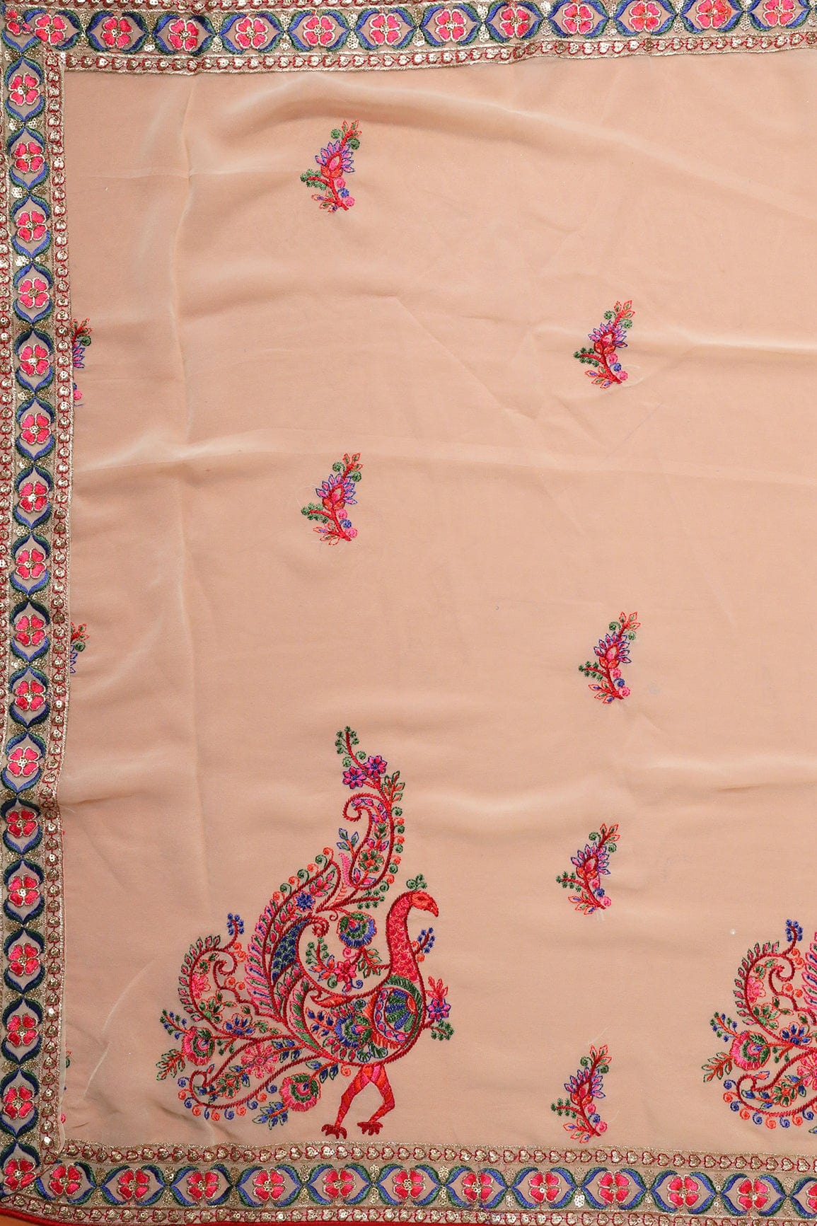doeraa Dupatta Multi Thread With Gold Zari Floral Embroidery Work On Beige Georgette Dupatta With Border