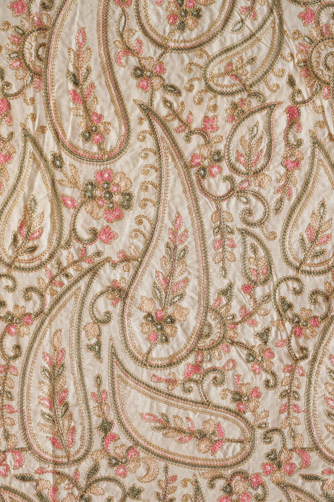 doeraa Embroidery Fabrics 0.80 Meter Cut Piece Of Multi Thread Beautiful Heavy Paisley Kashmiri Embroidery Work On Off White Cotton Fabric