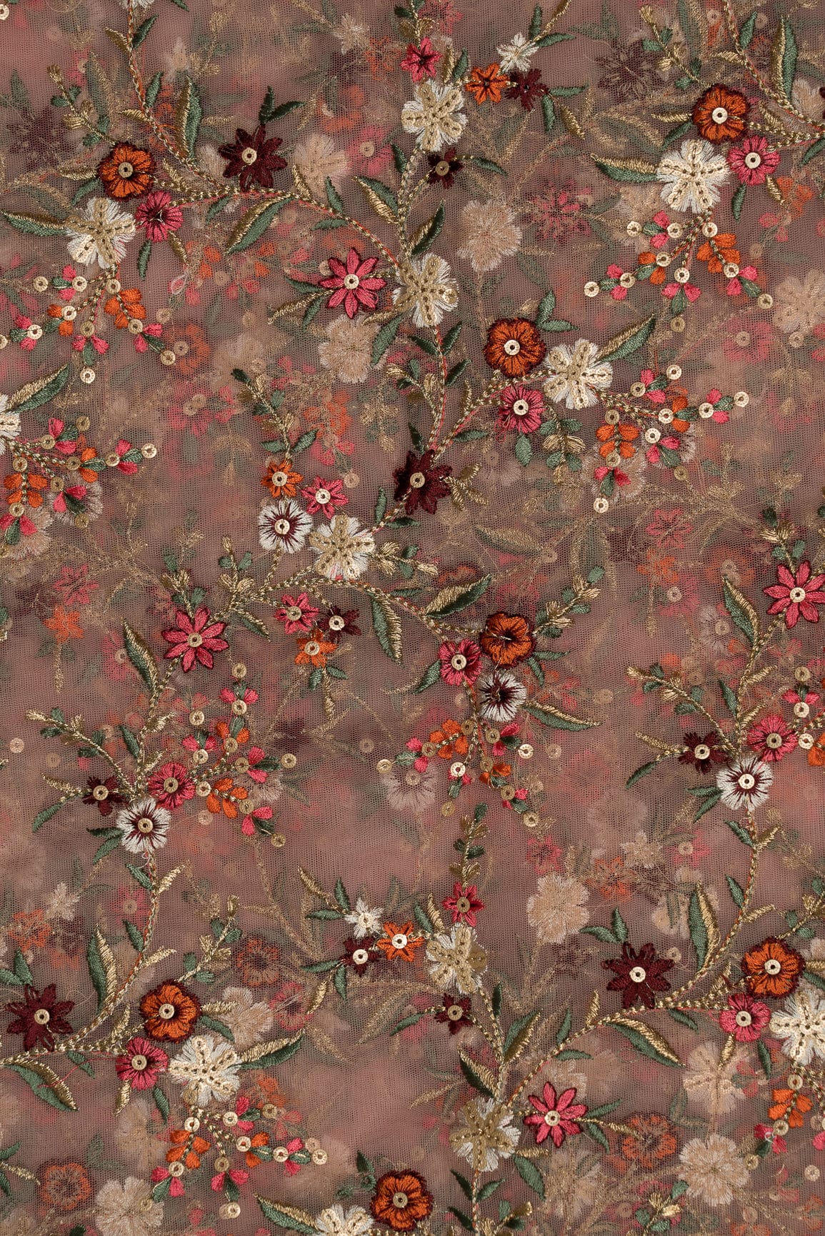 doeraa Embroidery Fabrics 1.25 Meter Cut Piece Of Beautiful Heavy Multi Coloured Thread Embroidery On Baby Pink Soft Net