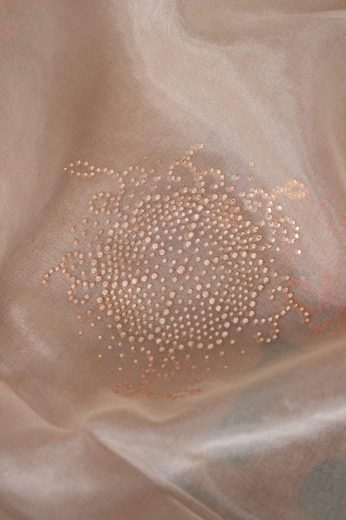 doeraa Embroidery Fabrics 1.75 Meter Cut Piece Of Silver Stone Drop Floral Work On Cream Organza Fabric