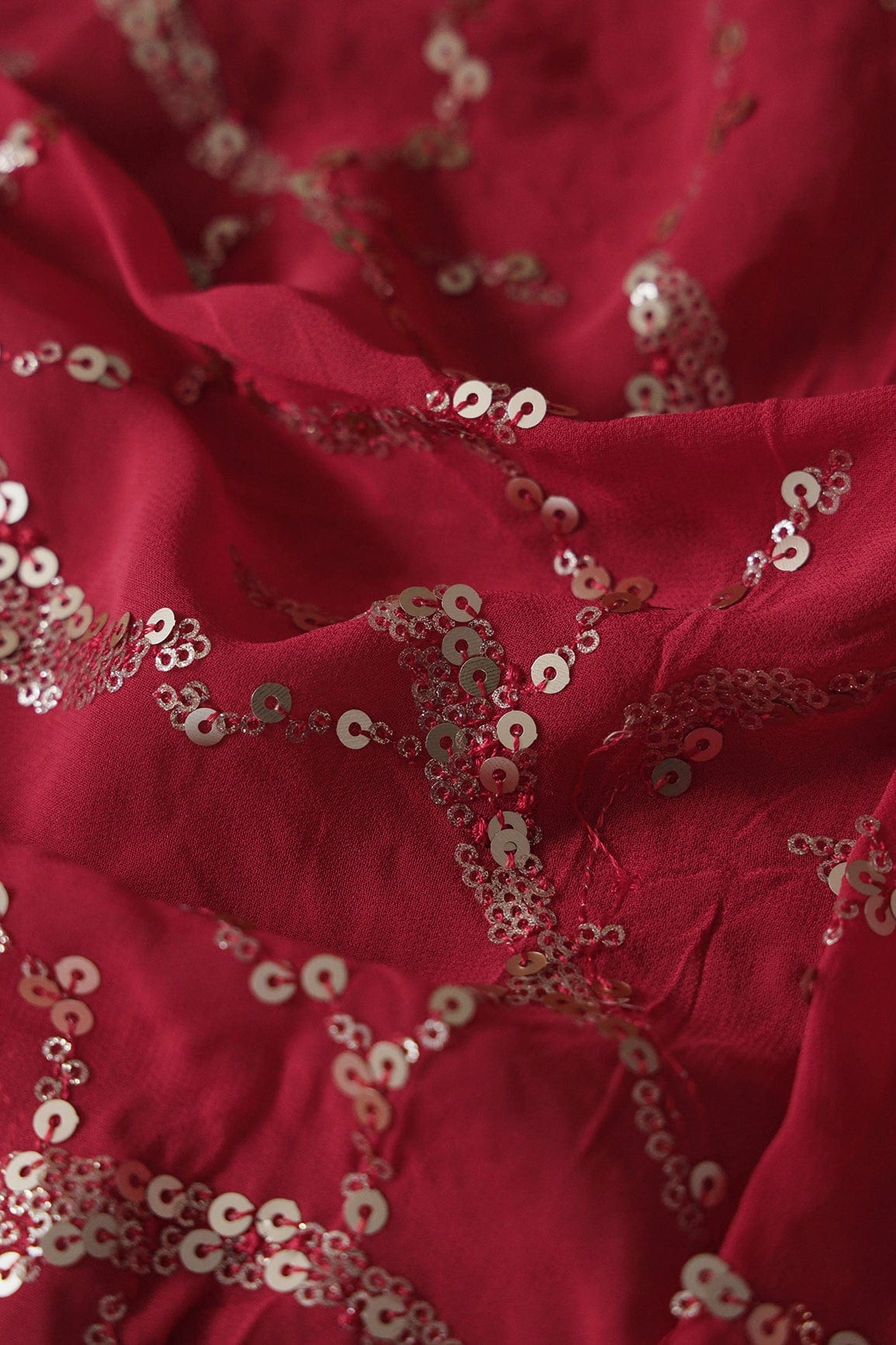 doeraa Embroidery Fabrics 1 Meter Cut Piece Of Gold Sequins Geometric Embroidery Work On Red Georgette Fabric