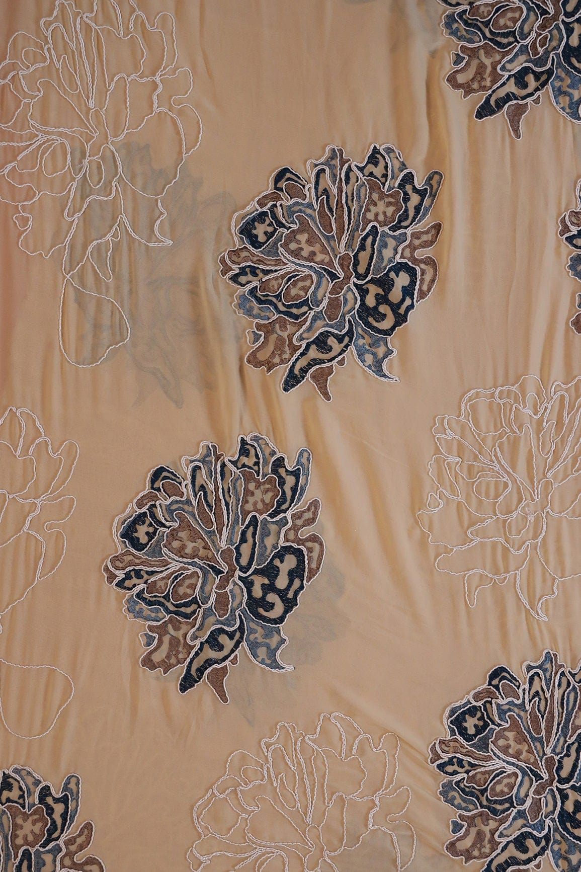 doeraa Embroidery Fabrics 1 Meter Cut Piece Of Multi Thread Floral Embroidery On Beige Georgette Fabric