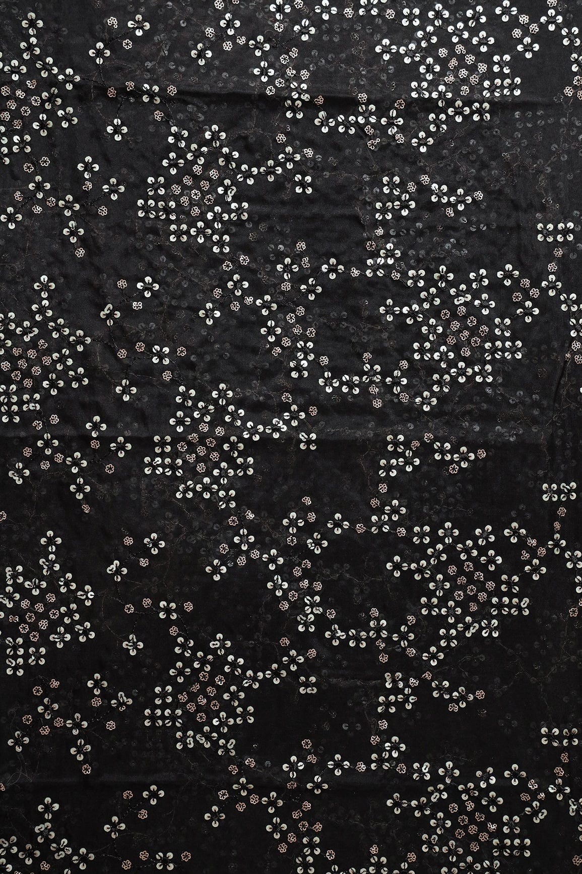 doeraa Embroidery Fabrics 2.50 Meter Cut Piece Of Gold And Silver Sequins Embroidery On Black Organza Fabric