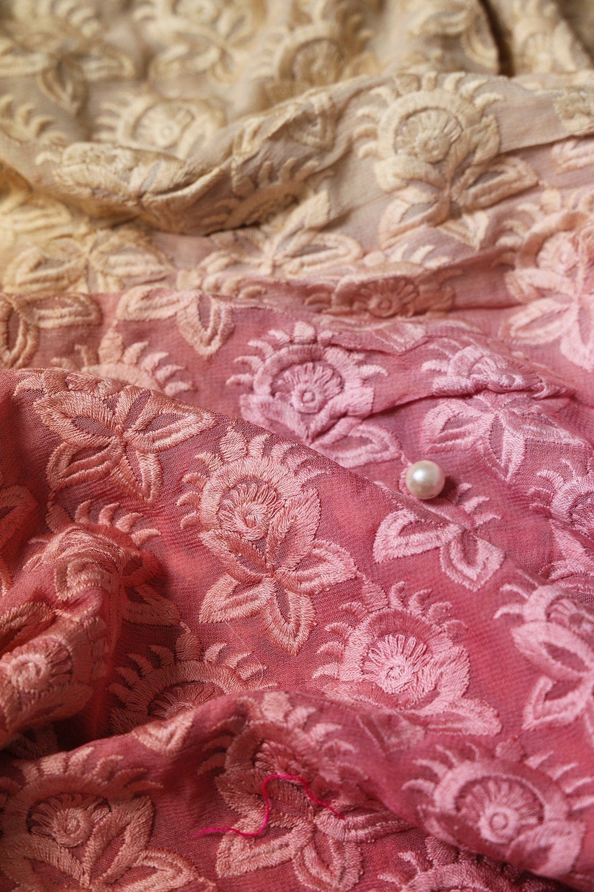 doeraa Embroidery Fabrics 2.50 Meter Cut Piece Of Multi Thread Floral Butta Embroidery On Multi Color Viscose Georgette Fabric