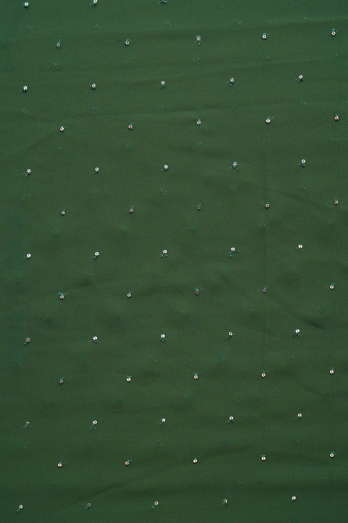 doeraa Embroidery Fabrics 2 Meter Cut Piece Of Gold Sequins Small Motif Embroidery Work On Bottle Green Georgette Fabric