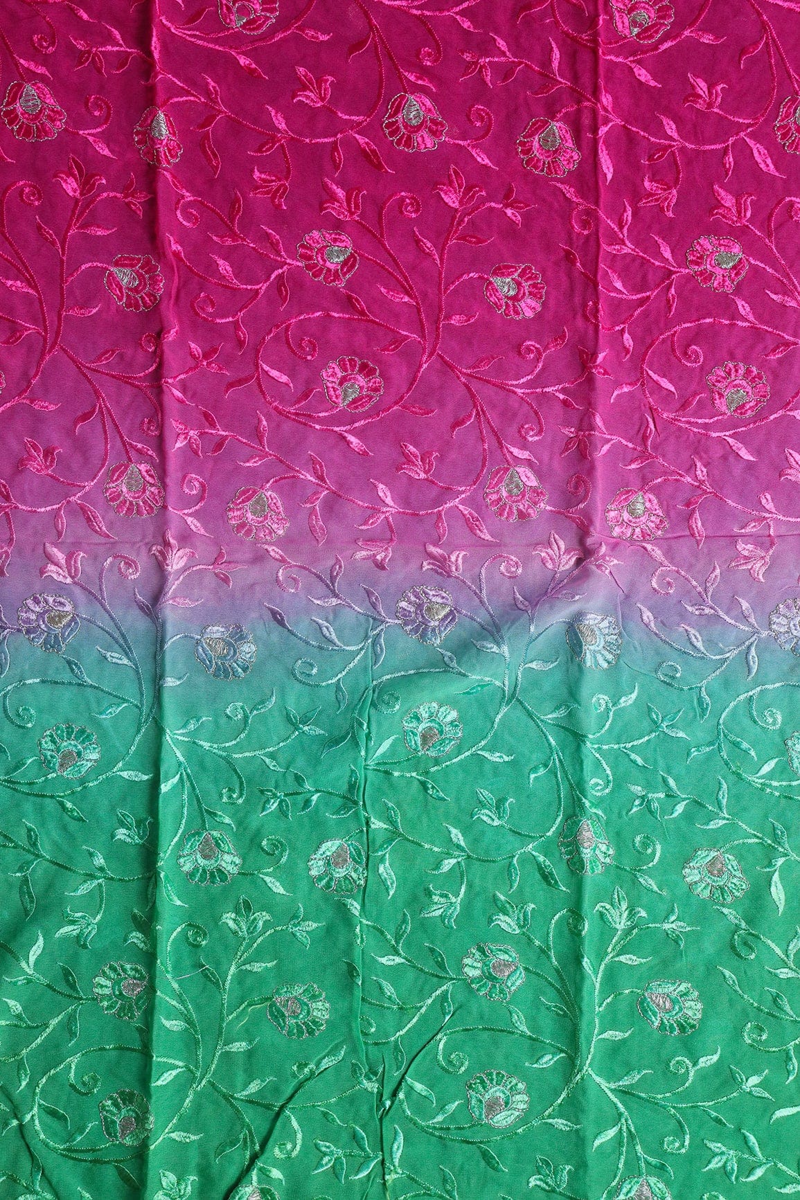 doeraa Embroidery Fabrics 2 Meter Cut Piece Of Multi Thread With Zari Floral Embroidery On Multi Color Viscose Georgette Fabric