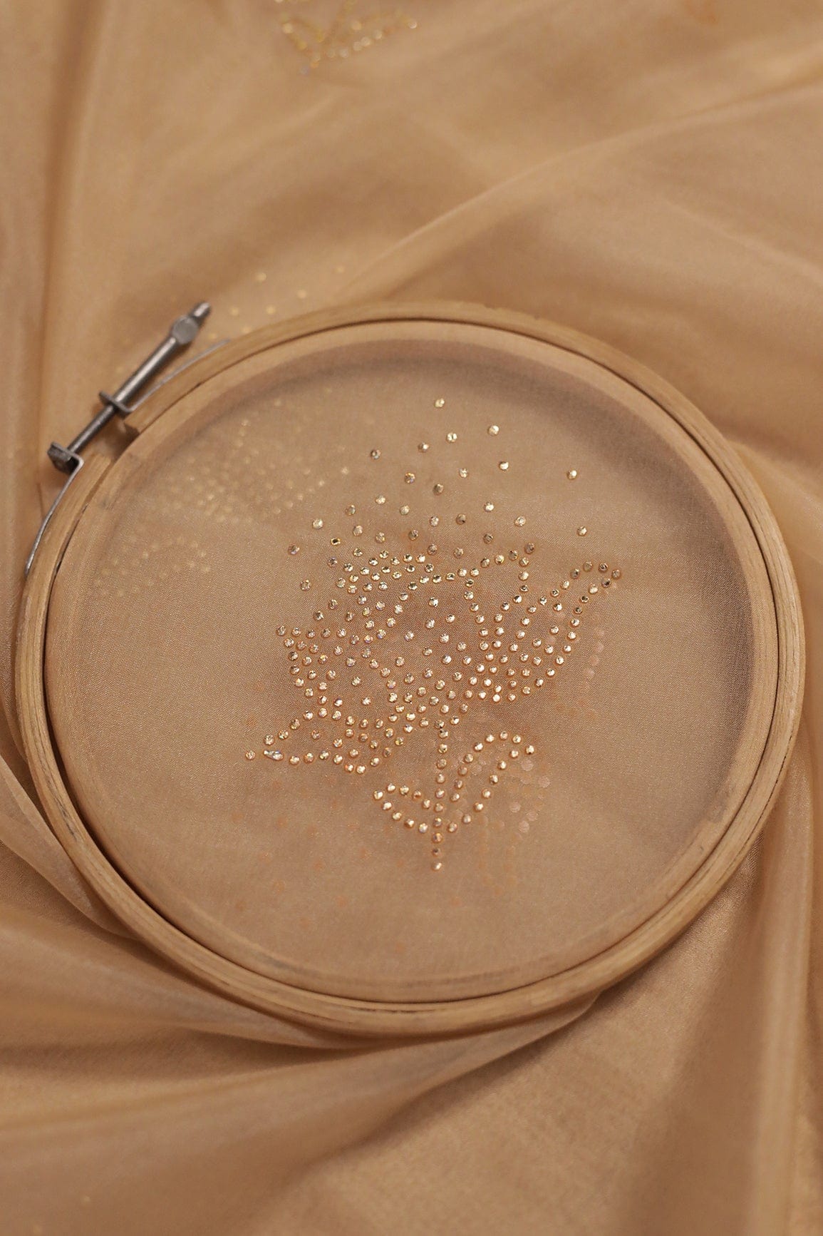 doeraa Embroidery Fabrics 3.75 Meter Cut Piece Of Beige Stone Drop Floral Work On Beige Organza Fabric