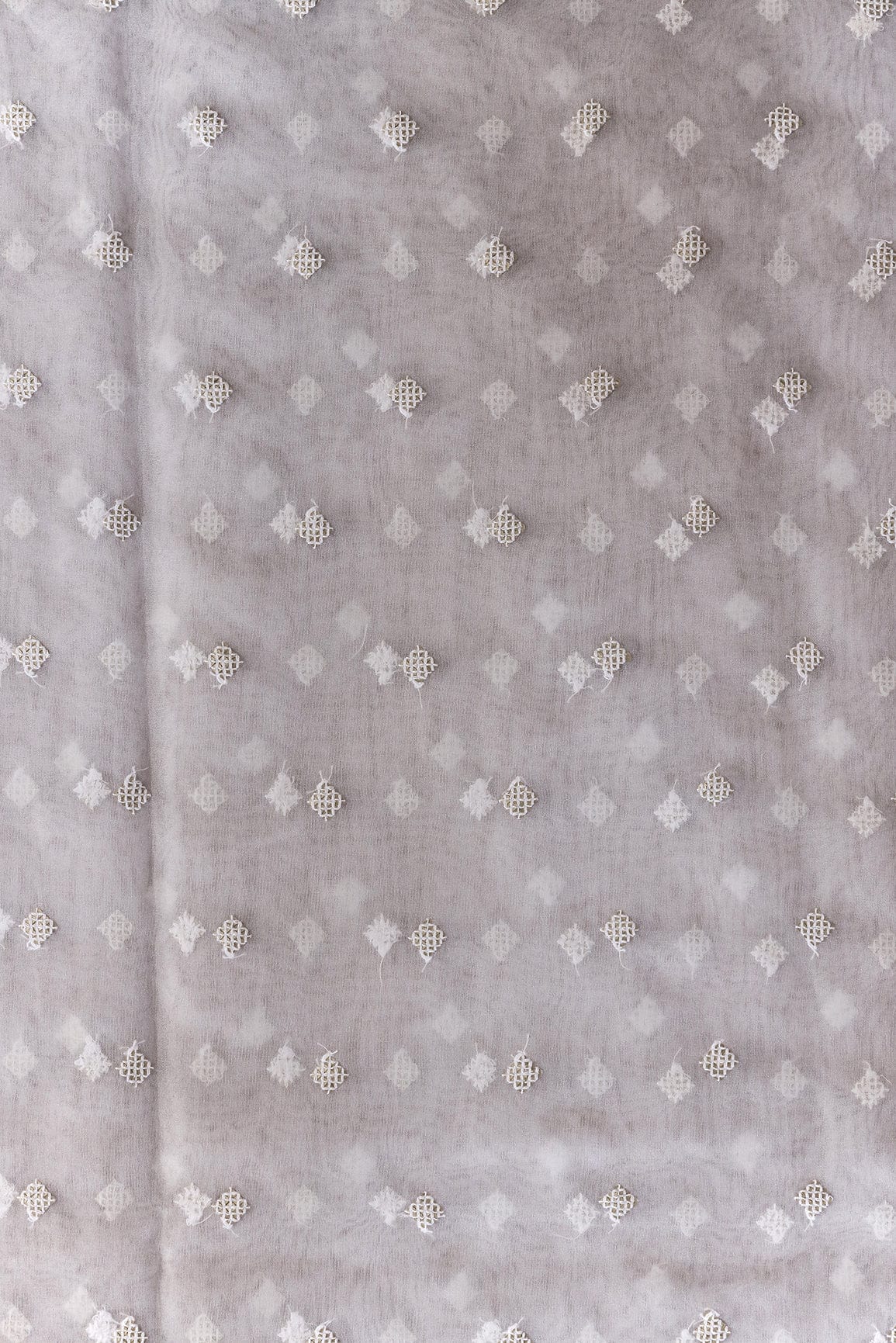 doeraa Embroidery Fabrics 4.75 Metre Cut Piece Of Gold Sequins with White Thread Embroidery On White Organza Fabric