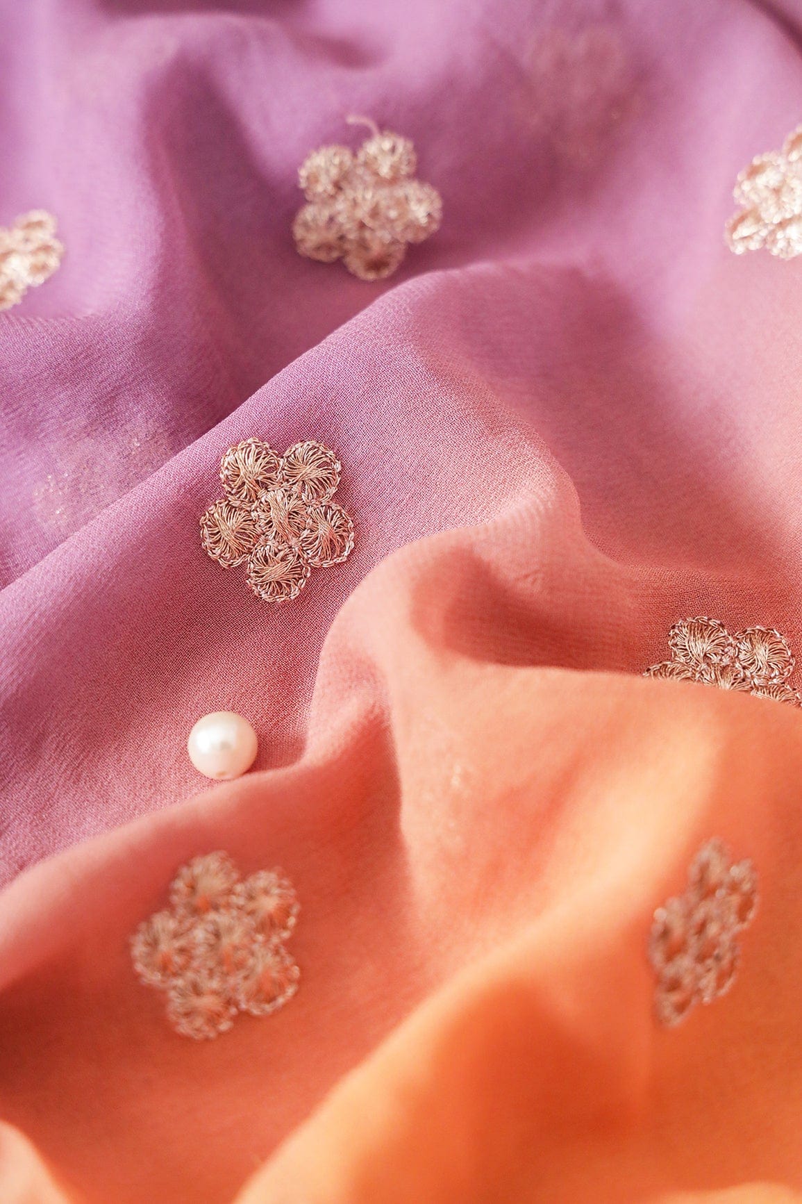 doeraa Embroidery Fabrics 4 Meter Cut Piece Of Gold Zari Small Floral Embroidery On Multi Color Viscose Georgette Fabric