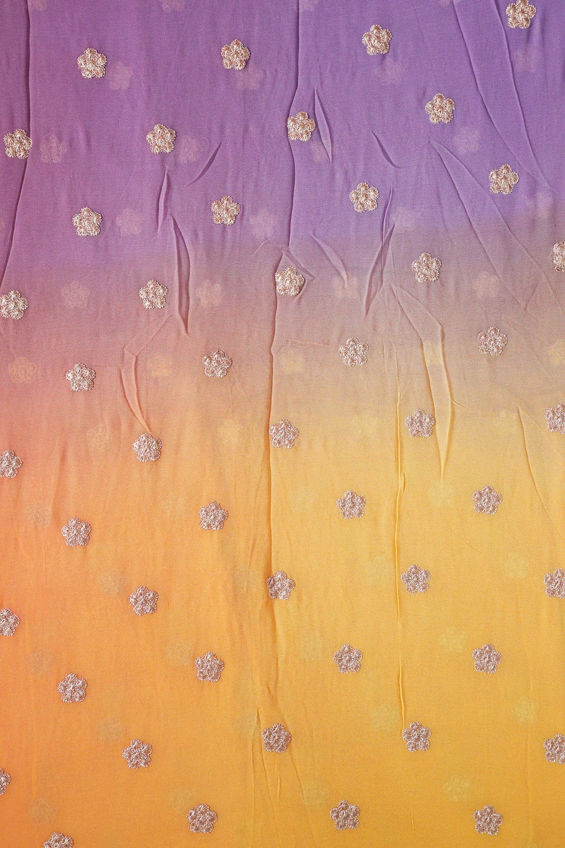 doeraa Embroidery Fabrics 4 Meter Cut Piece Of Gold Zari Small Floral Embroidery On Multi Color Viscose Georgette Fabric