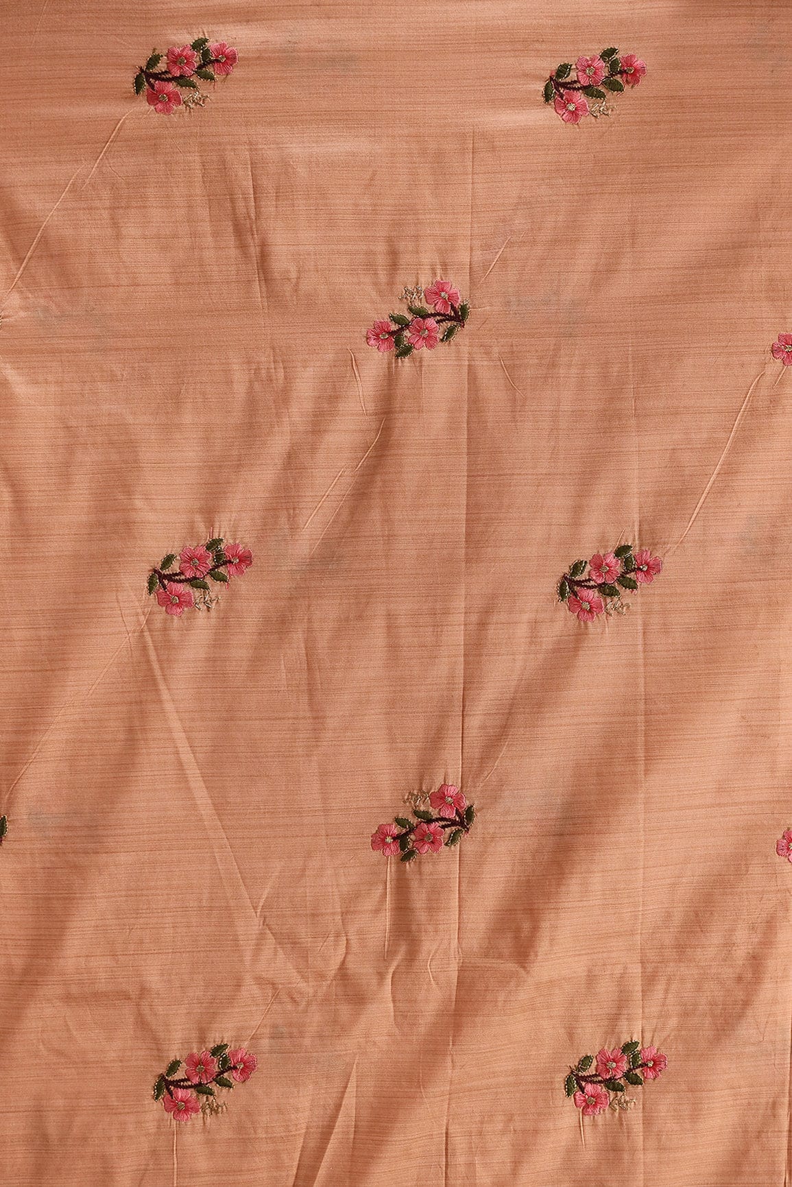doeraa Embroidery Fabrics 4 Meter Cut Piece Of Multi Color Zari Embroidery On Orange Bamboo Silk Fabric