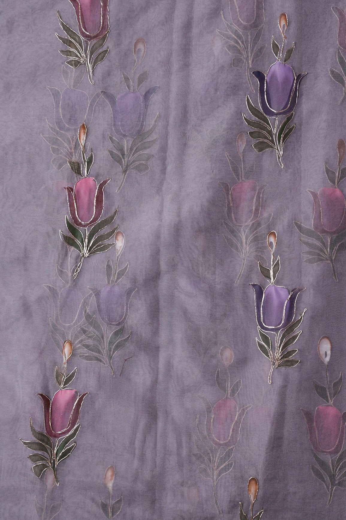 doeraa Embroidery Fabrics Beautiful Floral Hand Painted With Embroidery Work On Lilac Purple Organza Fabric