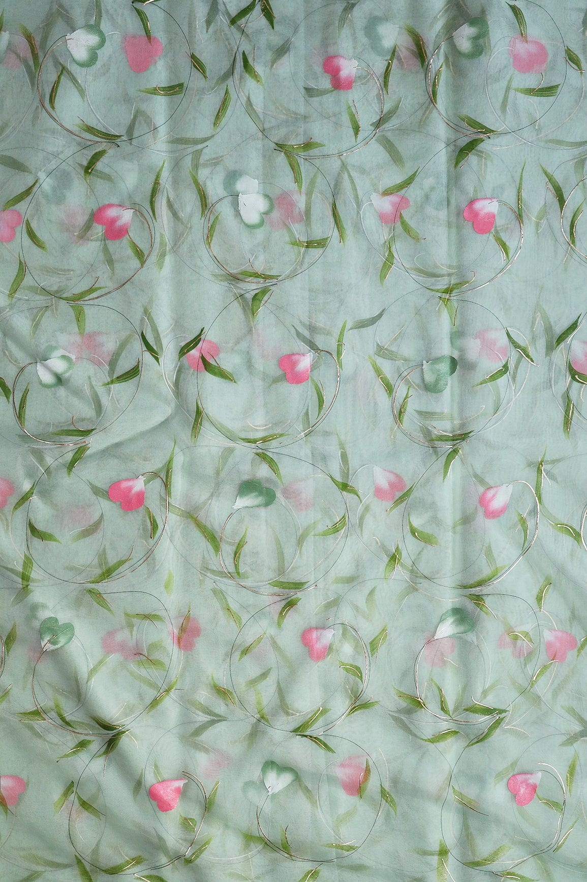 doeraa Embroidery Fabrics Beautiful Floral Hand Painted With Foil Work On Olive Organza Fabric