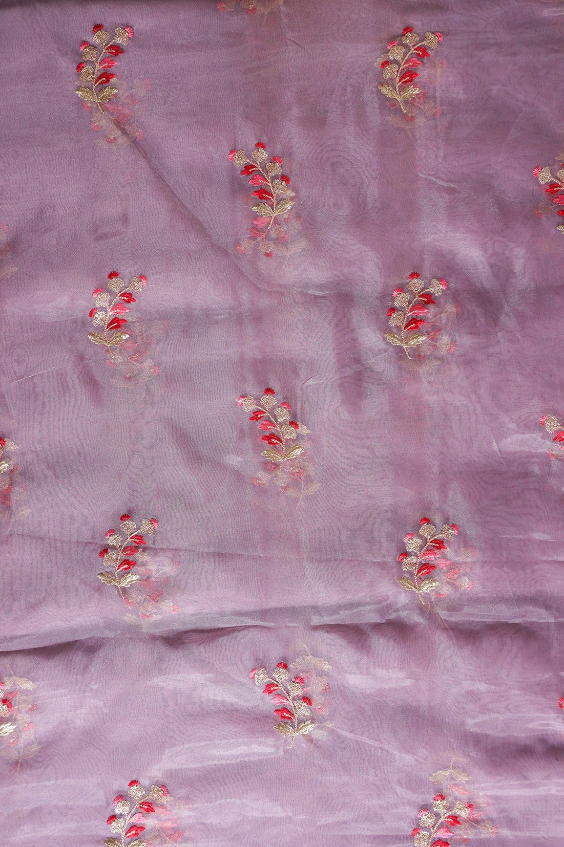 doeraa Embroidery Fabrics Beautiful Multi Color Leafy Embroidery Work On Lilac Purple Tissue Fabric