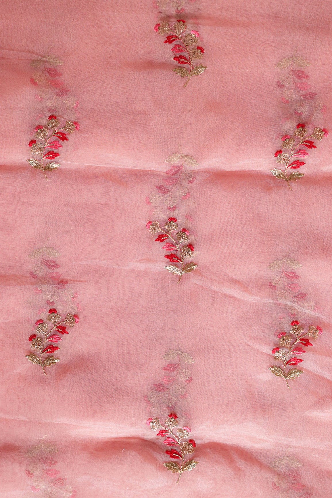 doeraa Embroidery Fabrics Beautiful Multi Color Leafy Embroidery Work On Peach Tissue Fabric