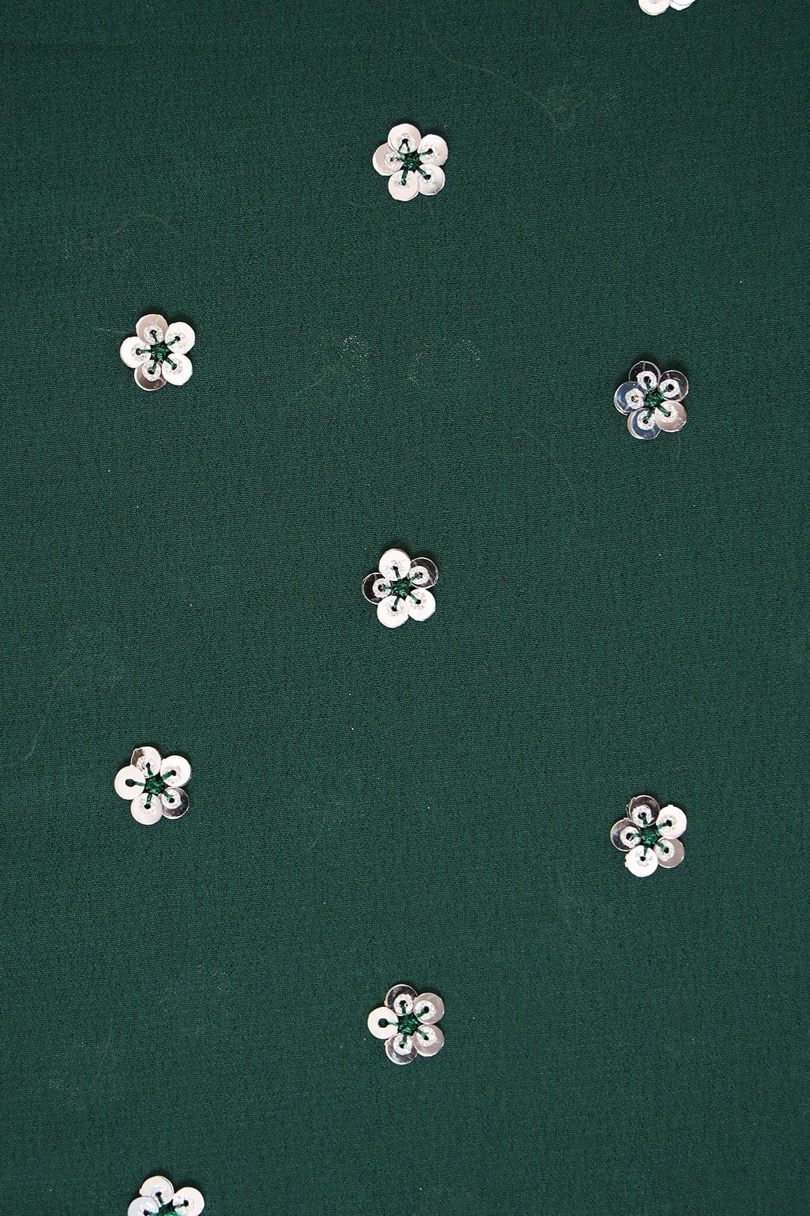 doeraa Embroidery Fabrics Beautiful Silver Sandwich Sequins Small Floral Embroidery On Bottle Green Georgette Fabric