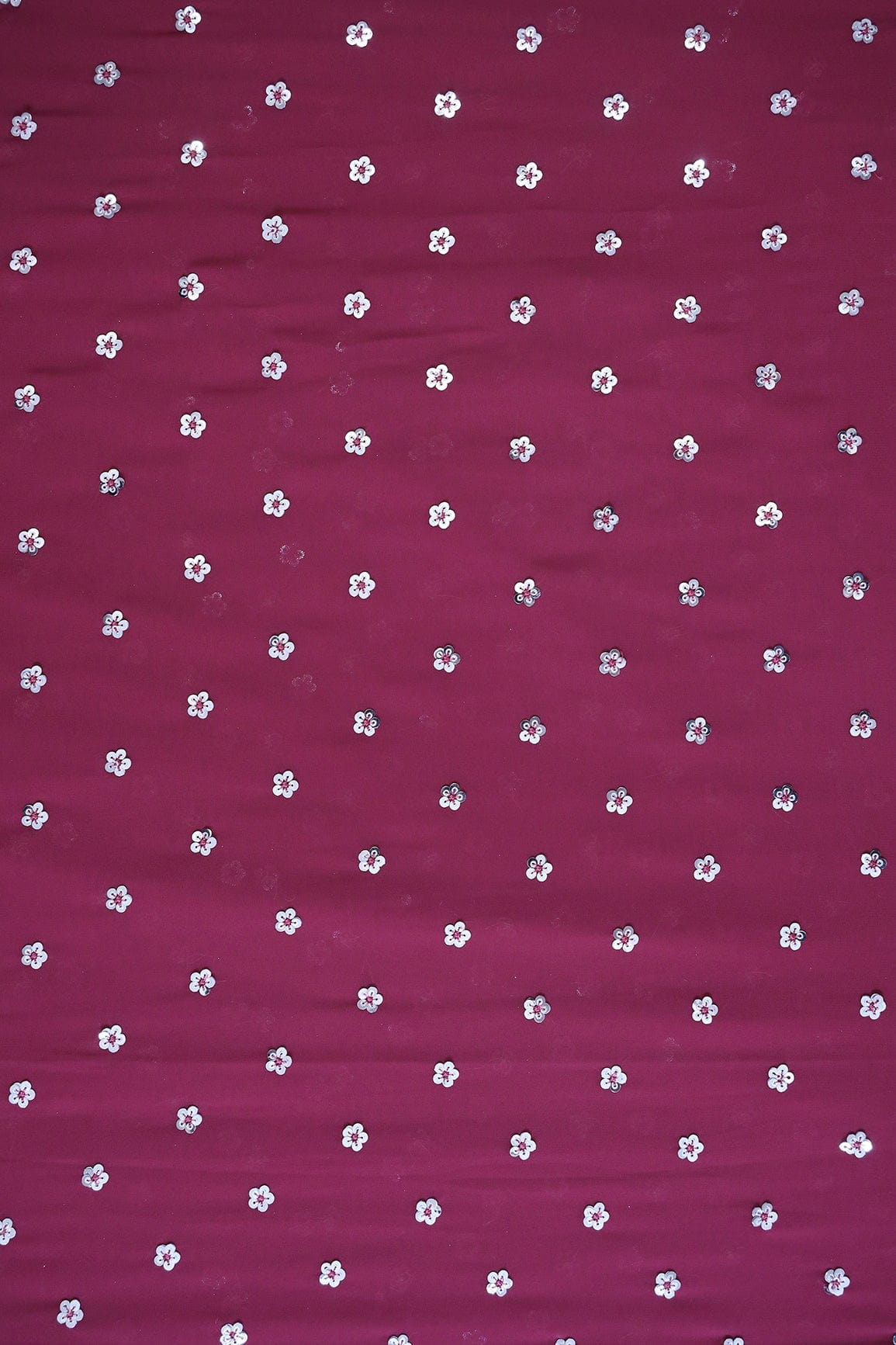 doeraa Embroidery Fabrics Beautiful Silver Sandwich Sequins Small Floral Embroidery On Magenta Georgette Fabric