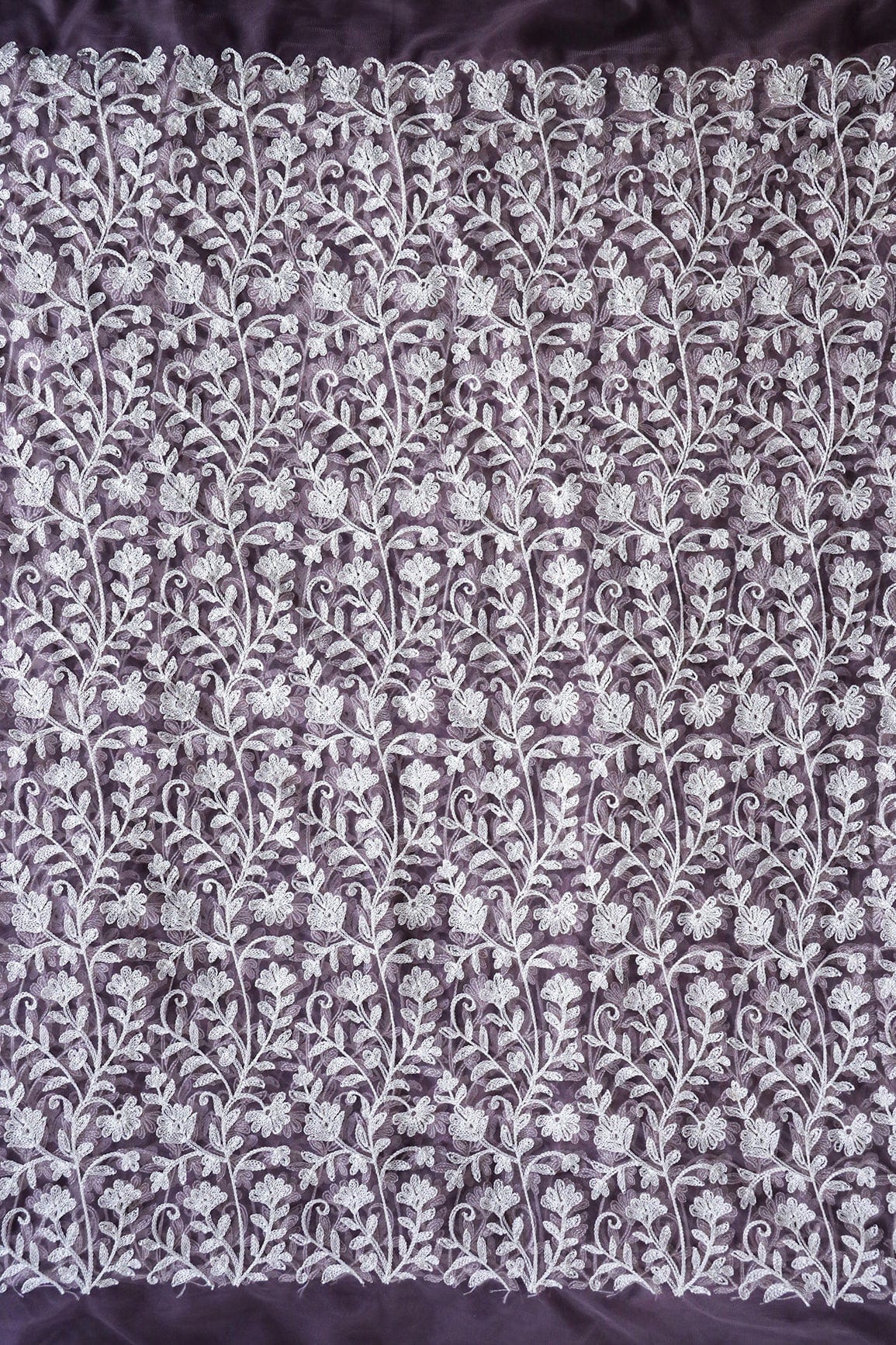 doeraa Embroidery Fabrics Beautiful White Thread Floral Embroidery On Voila Purple Soft Net Fabric
