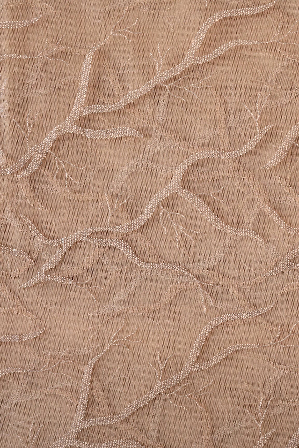 doeraa Embroidery Fabrics Beige Thread With Sequins Abstract Embroidery Work On Beige Soft Net Fabric