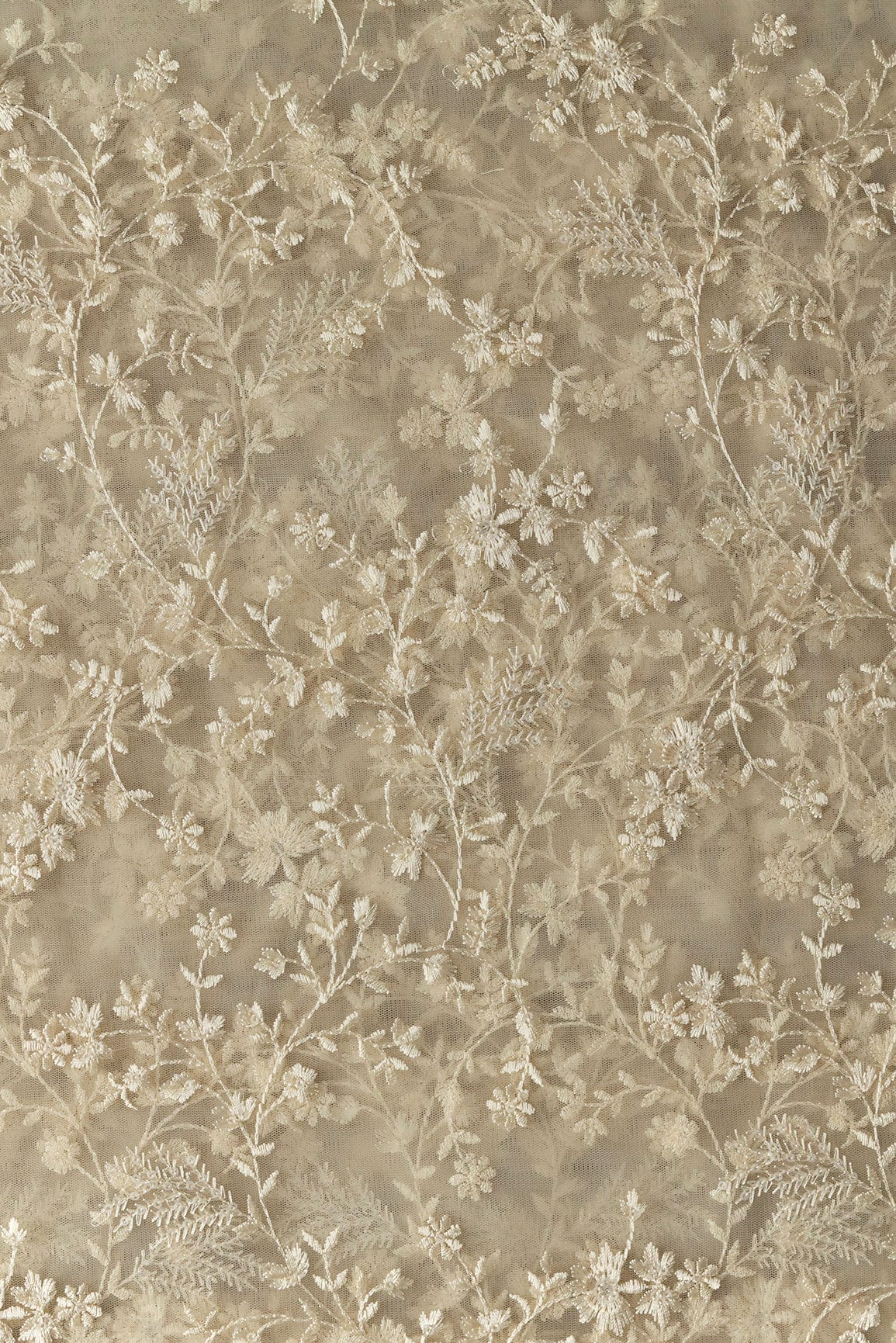 doeraa Embroidery Fabrics Beige Thread With Sequins Beautiful Floral Embroidery Work On Beige Soft Net Fabric