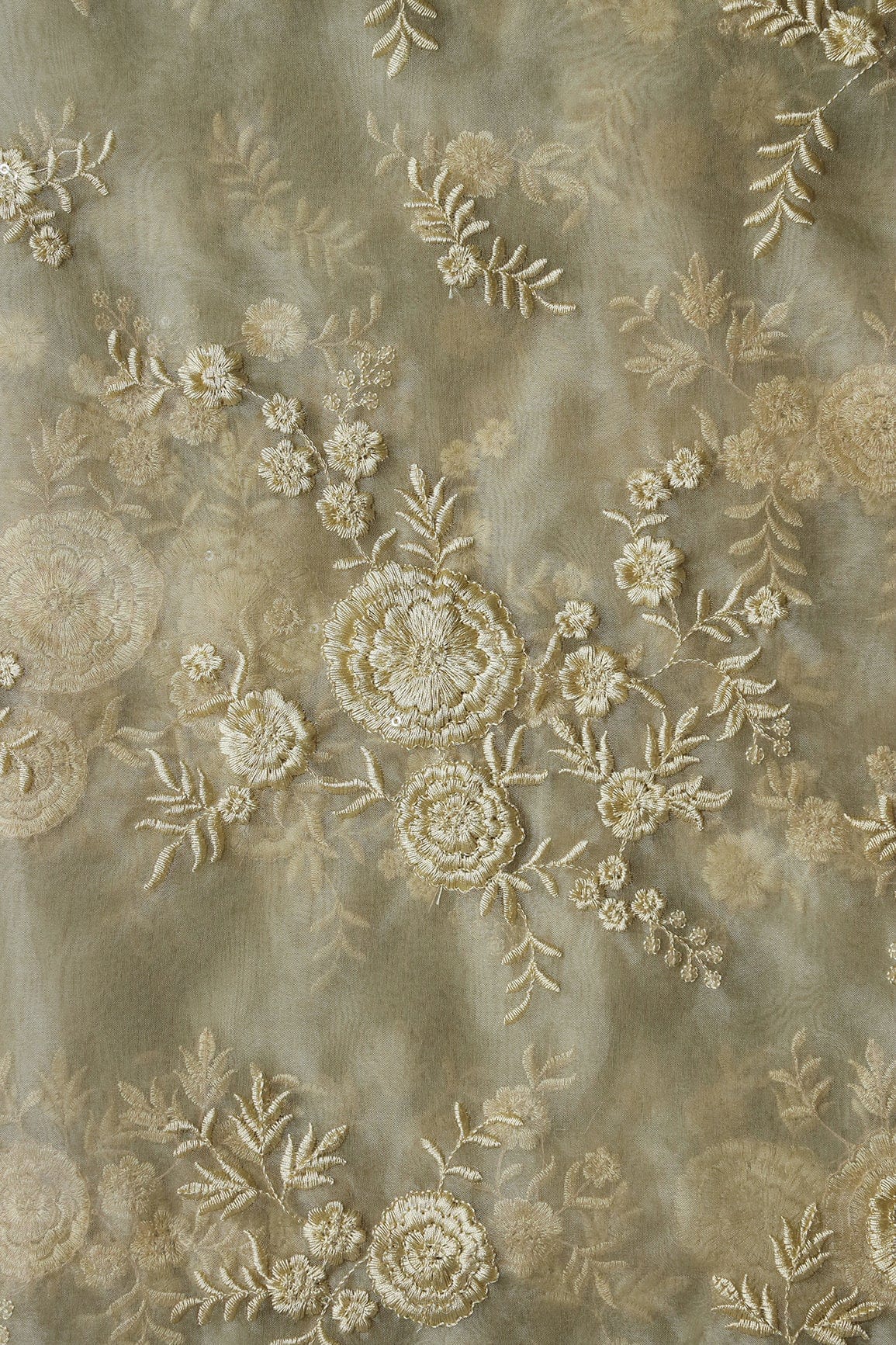doeraa Embroidery Fabrics Beige Thread With Water Sequins Floral Embroidery Work On Beige Organza Fabric