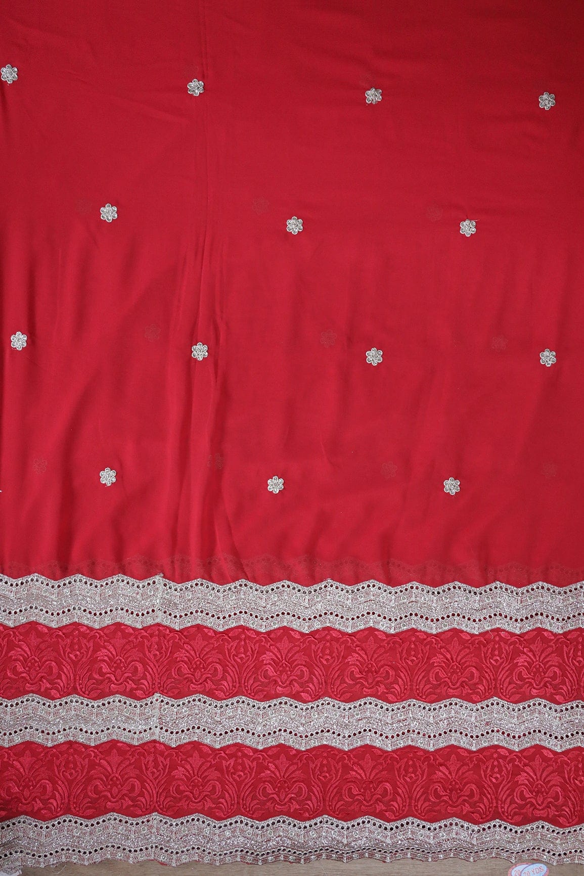 doeraa Embroidery Fabrics Big Width''56'' Red Thread With Zari Ethnic Embroidery Work On Red Georgette Fabric With Border