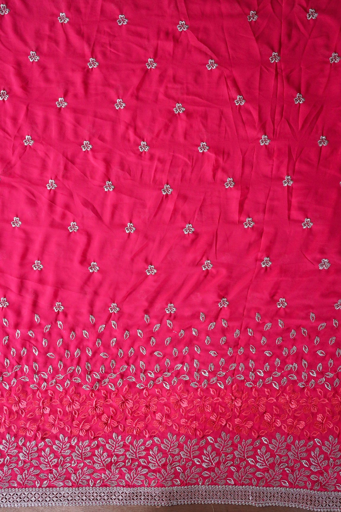 doeraa Embroidery Fabrics Big Width''56'' Silver Zari Leafy Embroidery Work On Gajri Georgette Fabric With Border