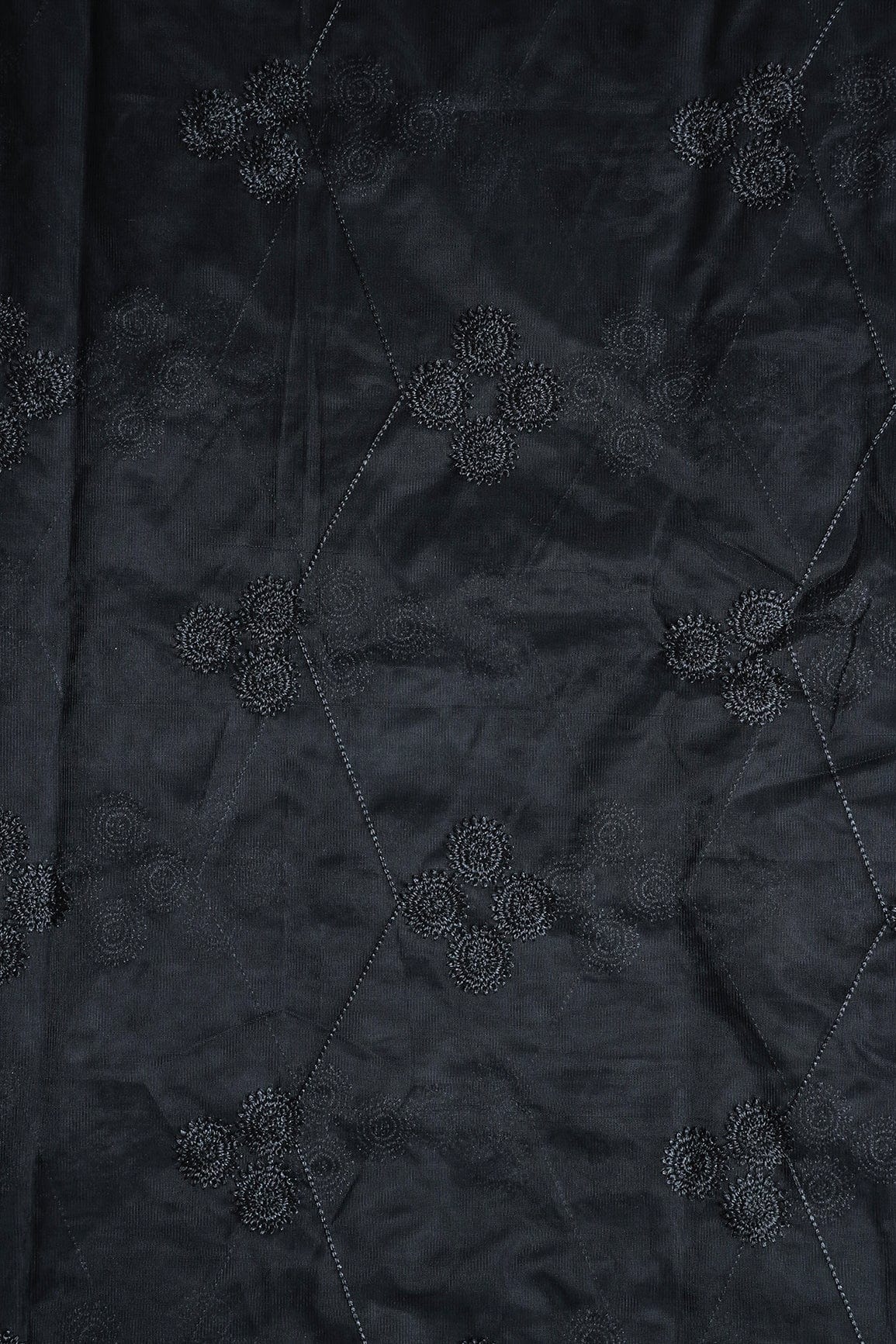 doeraa Embroidery Fabrics Black Color Thread Geometric Embroidery Work On Black Soft Net Fabric