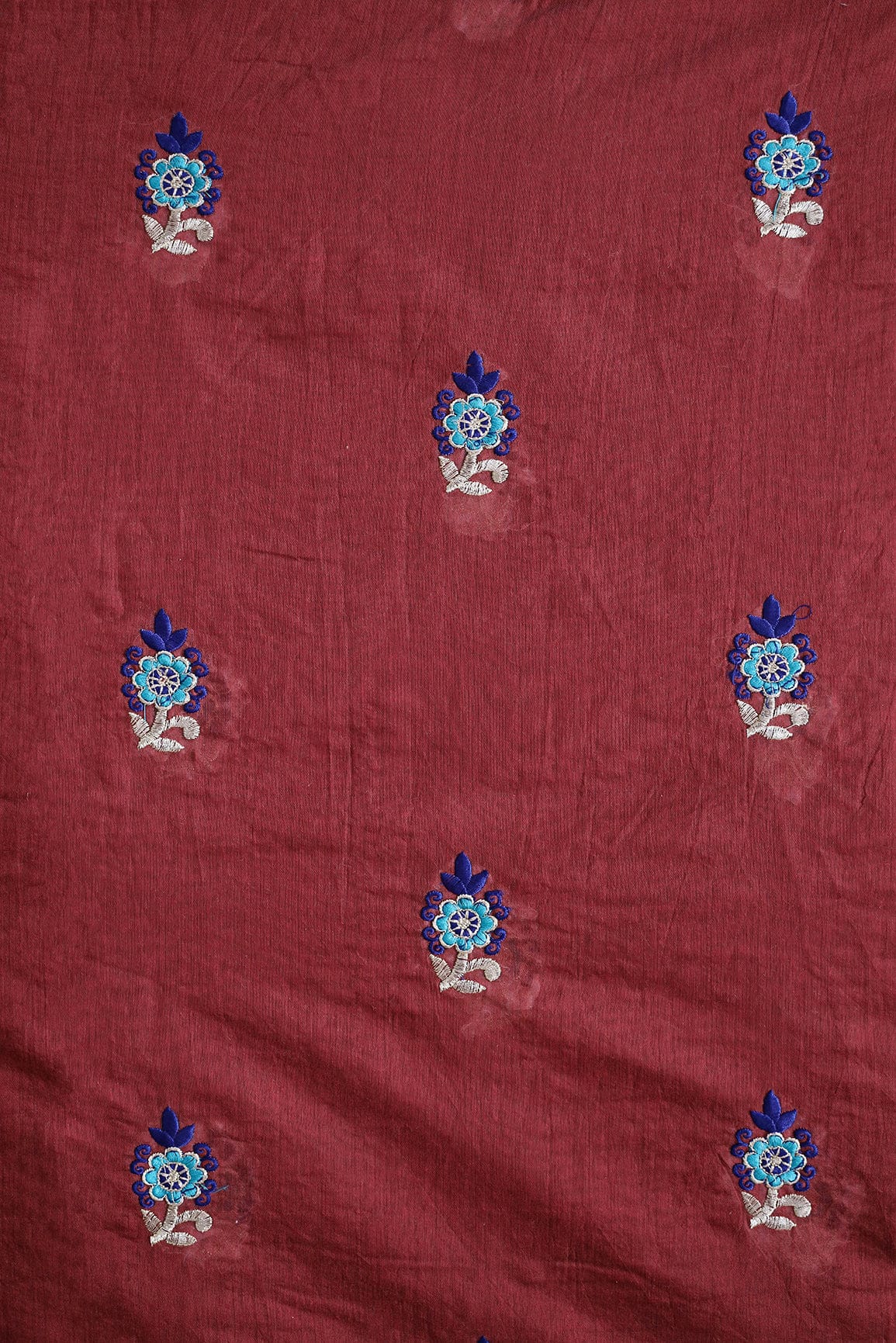 doeraa Embroidery Fabrics Blue Floral Zari Embroidery on Maroon Chanderi Fabric