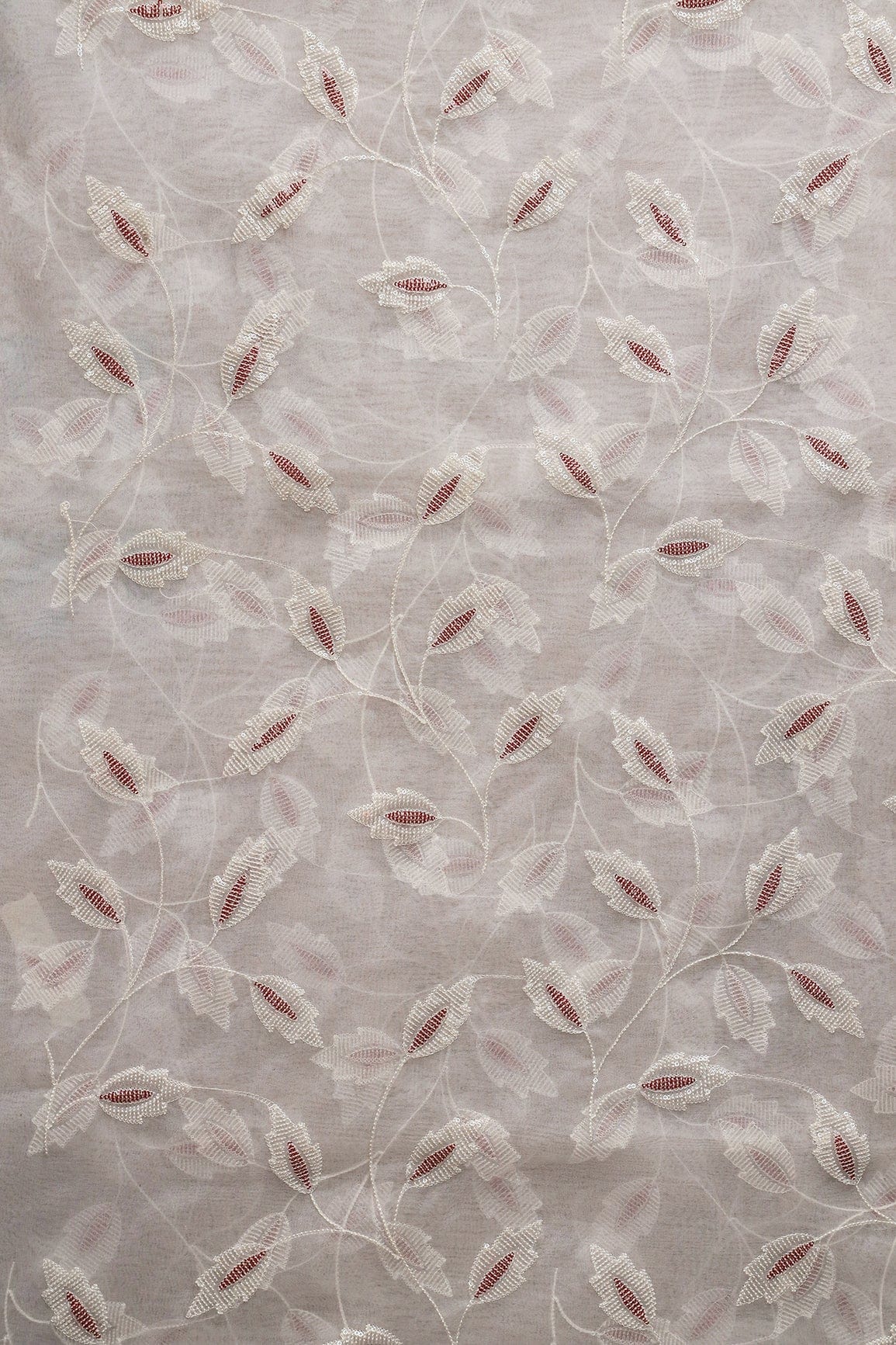 doeraa Embroidery Fabrics Copy of 4 Meter Cut Piece Of White Thread Floral Embroidery On White Dyeable Organza Fabric