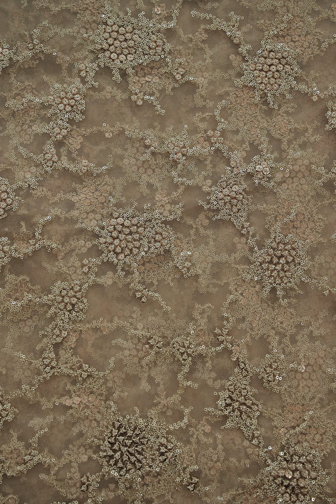 doeraa Embroidery Fabrics Copy of Gold Sequins with Beige Thread Work Embroidery On Beige Soft Net Fabric