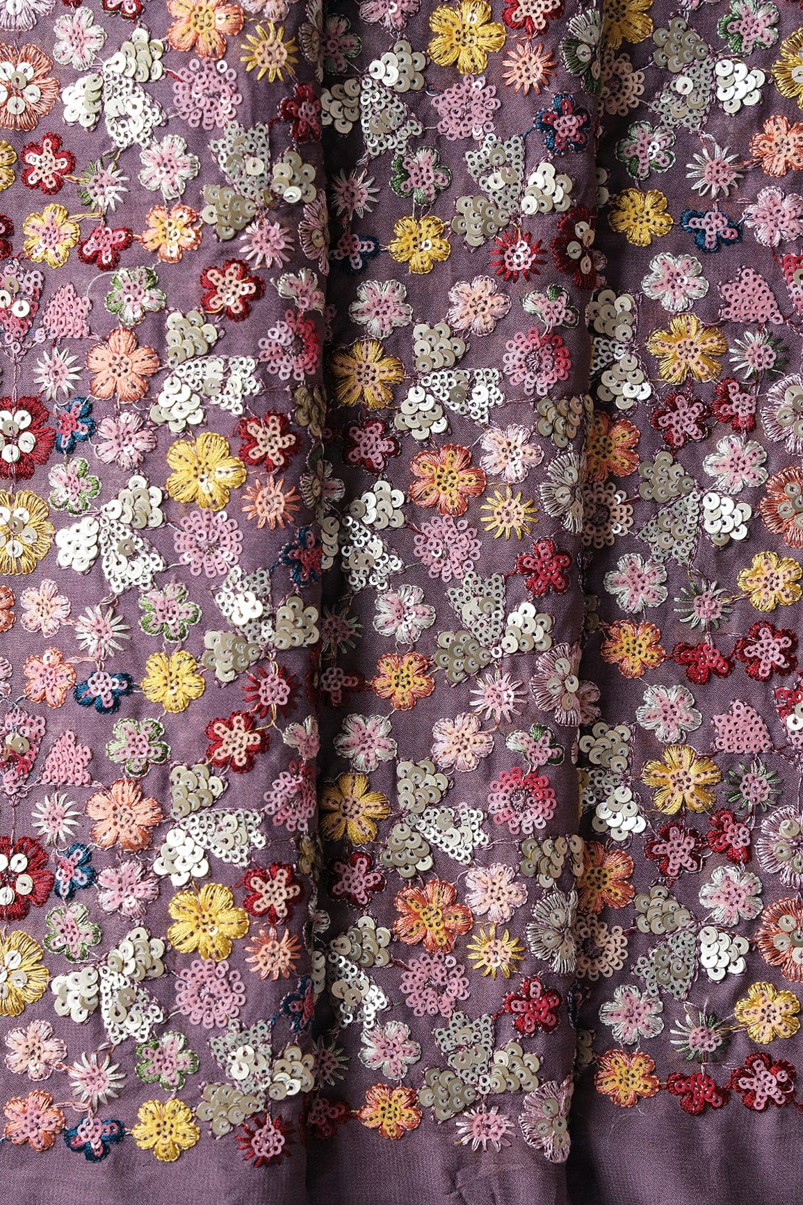 doeraa Embroidery Fabrics Copy of Multi Color Thread With Sequins Fabulous Floral Embroidery On Mustard Yellow Viscose Georgette Fabric