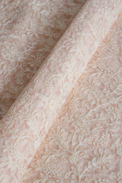 Gold Sequins with Baby Pink Thread Work Embroidery On Baby Pink Soft N