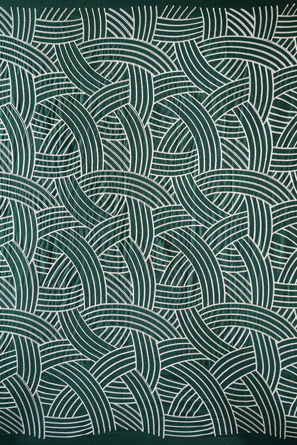 doeraa Embroidery Fabrics Cream Thread Geometric Pattern Heavy Embroidery Work On Bottle Green Cotton Fabric