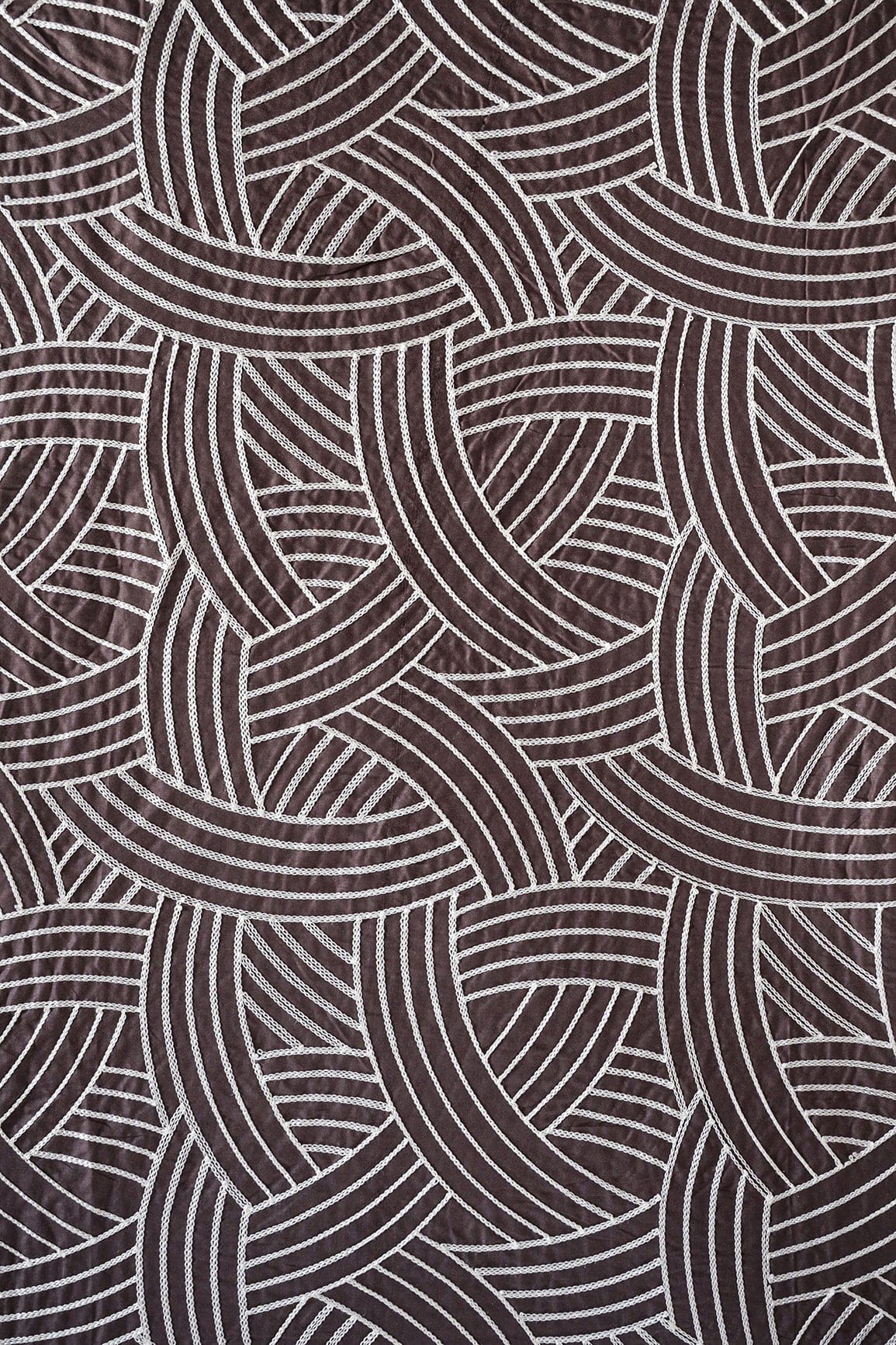 doeraa Embroidery Fabrics Cream Thread Geometric Pattern Heavy Embroidery Work On Brown Cotton Fabric