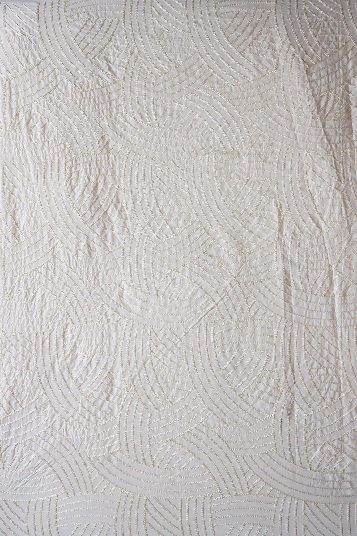 doeraa Embroidery Fabrics Cream Thread Geometric Pattern Heavy Embroidery Work On White Cotton Fabric