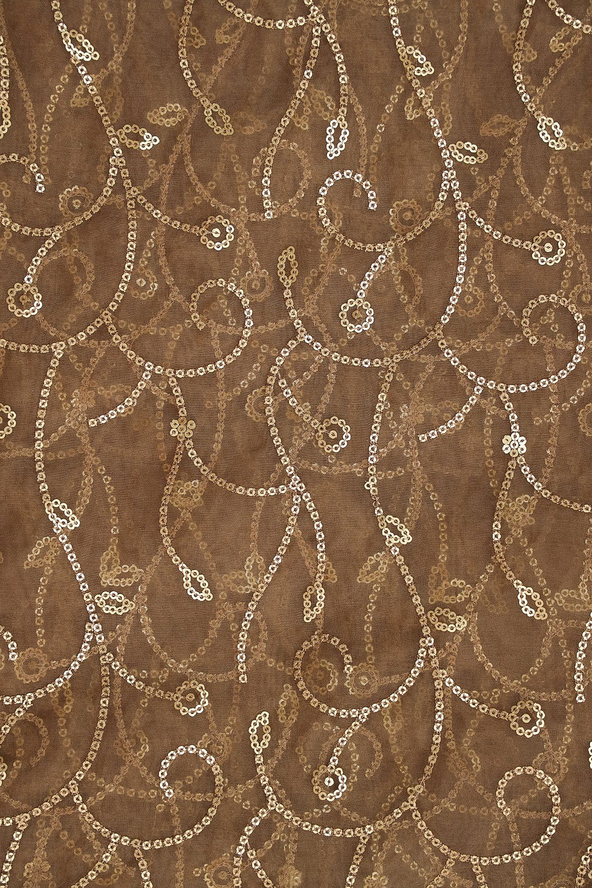 doeraa Embroidery Fabrics Cultural Gold Sequins Embroidery on Brown Organza Fabric