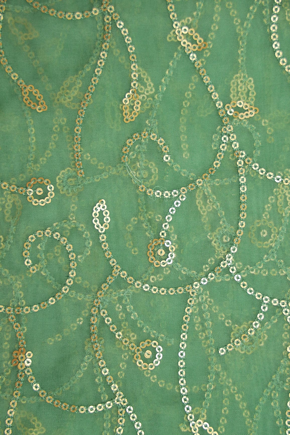 doeraa Embroidery Fabrics Cultural Gold Sequins Embroidery on Forest Green Organza Fabric
