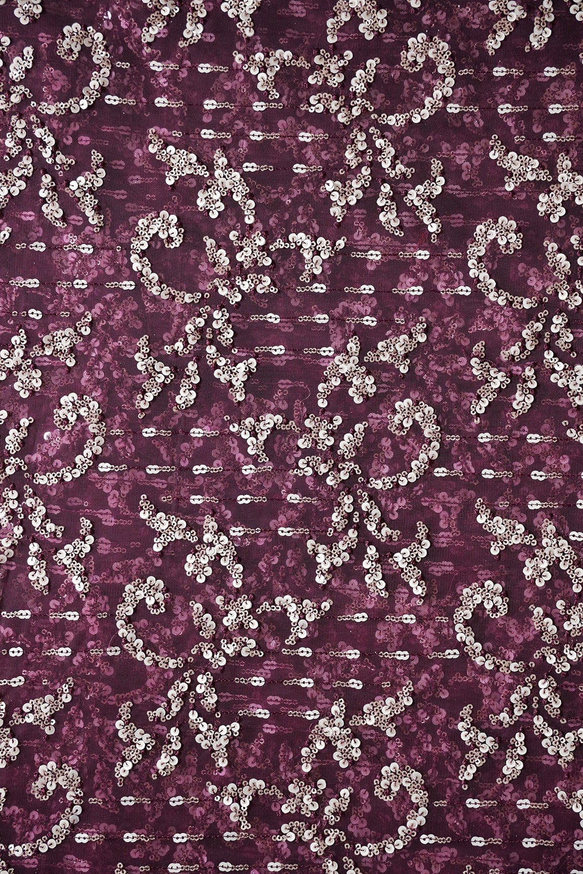 doeraa Embroidery Fabrics Gold And Silver Sequins With Wine Thread Abstract Embroidery Work On Wine Soft Net Fabric