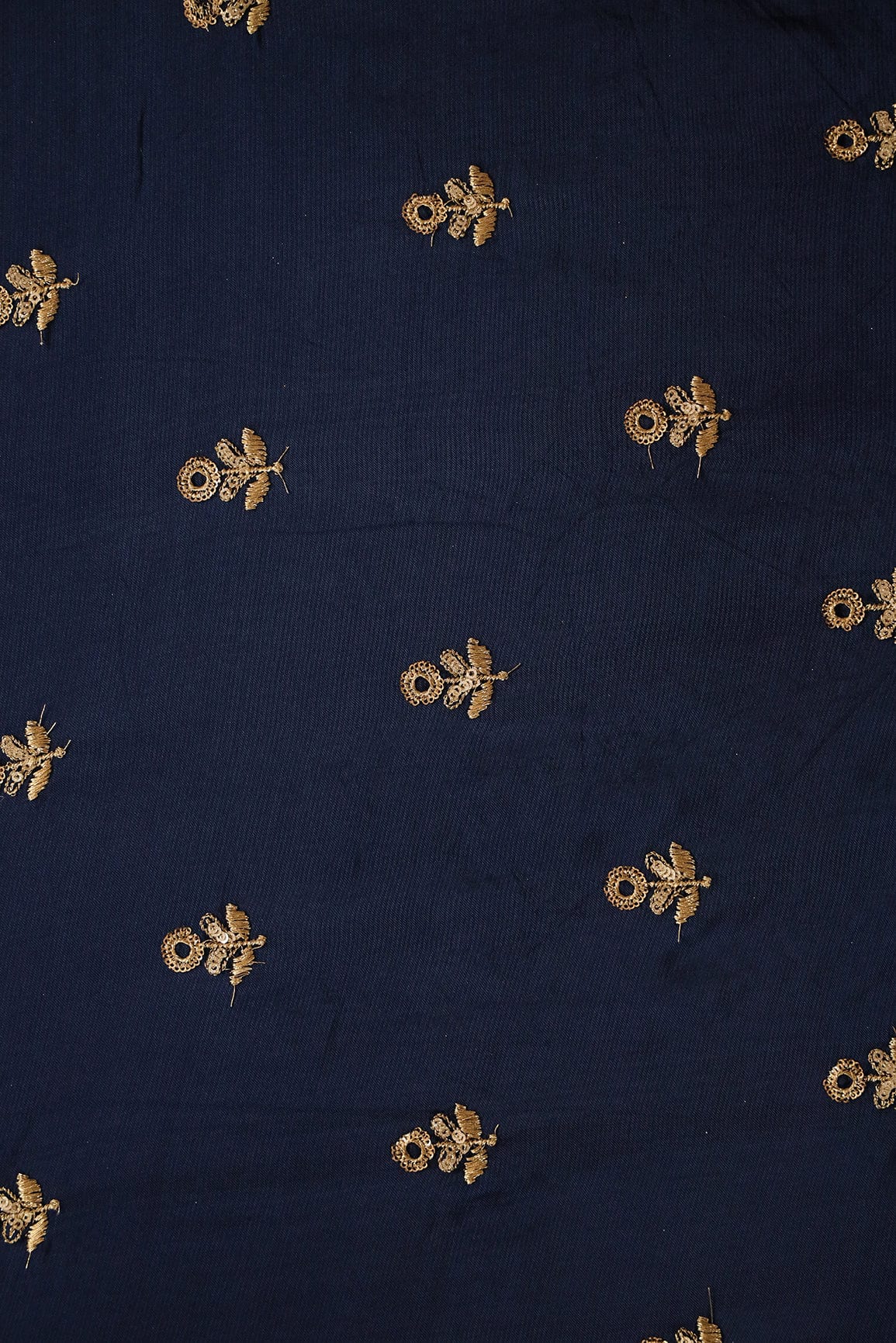 doeraa Embroidery Fabrics Gold Sequins and Zari Floral Embroidery On Navy Blue Uppada Silk Fabric