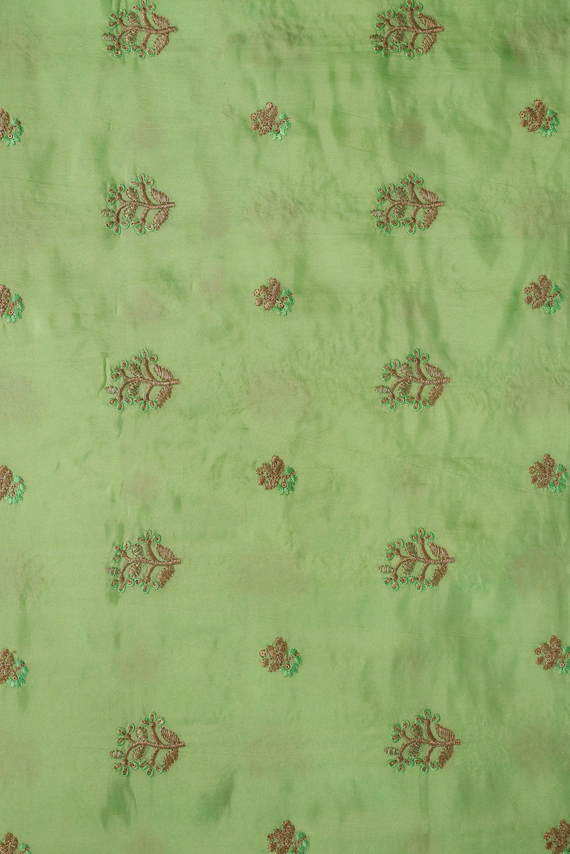 doeraa Embroidery Fabrics Gold Sequins and Zari Floral Embroidery On Pista Green Uppada Silk Fabric