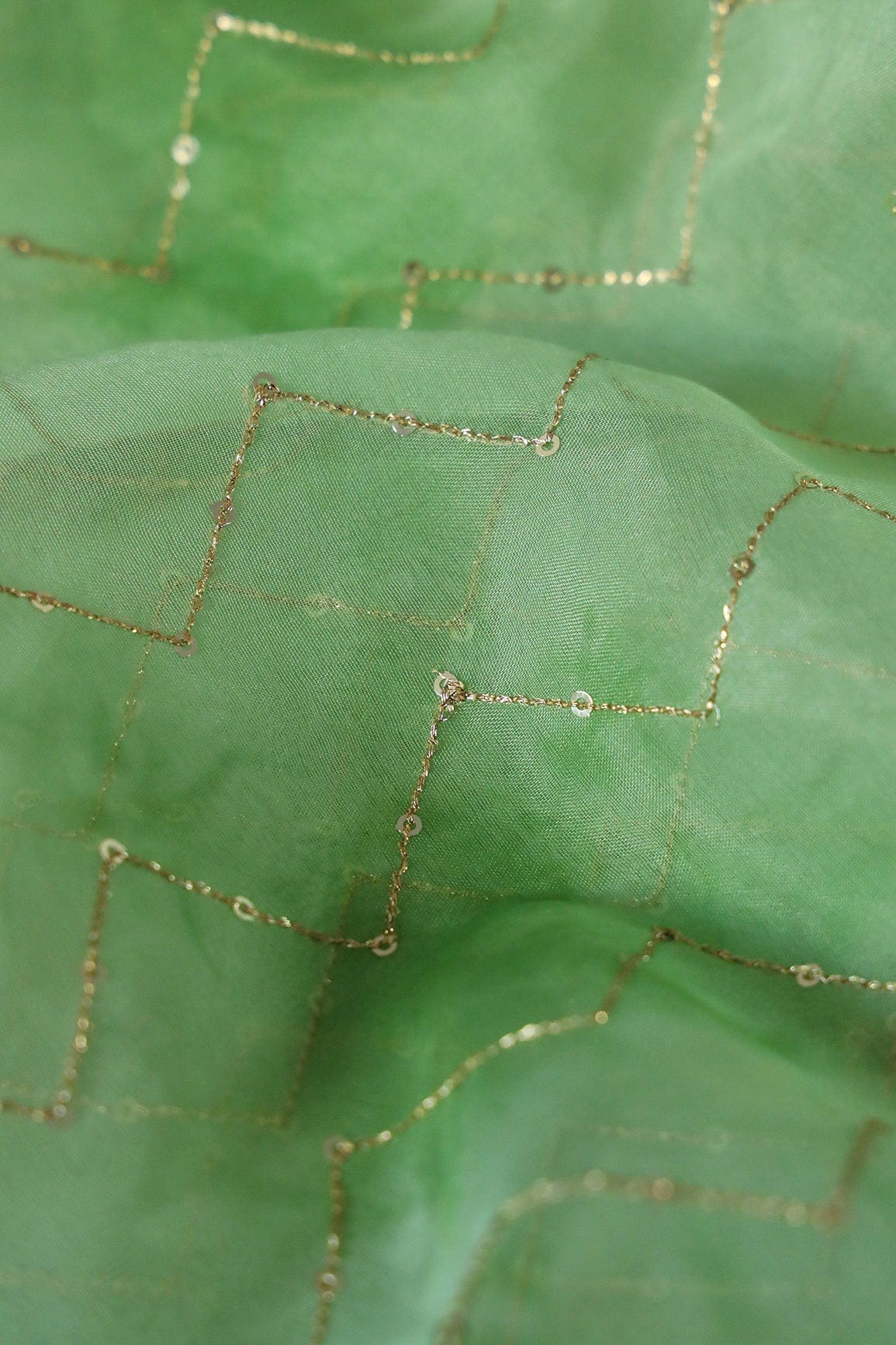 doeraa Embroidery Fabrics Gold Sequins Chevron Embroidery Work On Tie & Dye Olive Organza Fabric