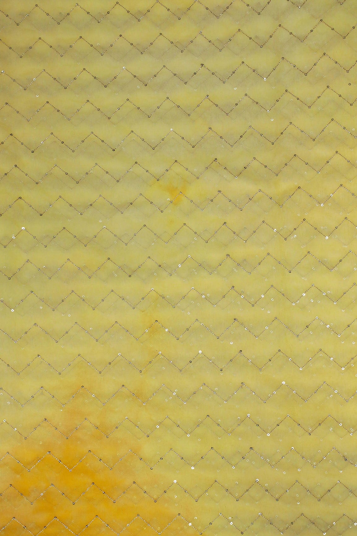 doeraa Embroidery Fabrics Gold Sequins Chevron Embroidery Work On Tie & Dye Yellow Organza Fabric