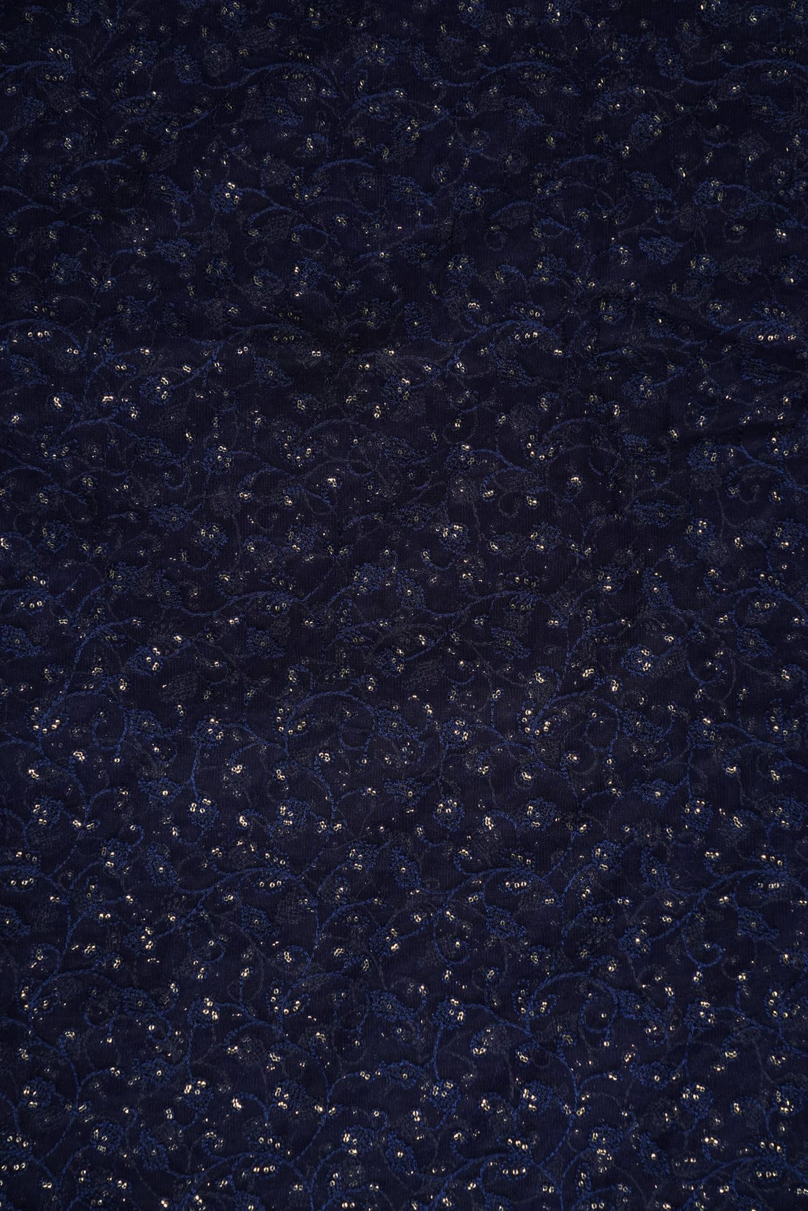 doeraa Embroidery Fabrics Gold Sequins Navy Blue Thread work Embroidery On Navy Blue Soft Net Fabric