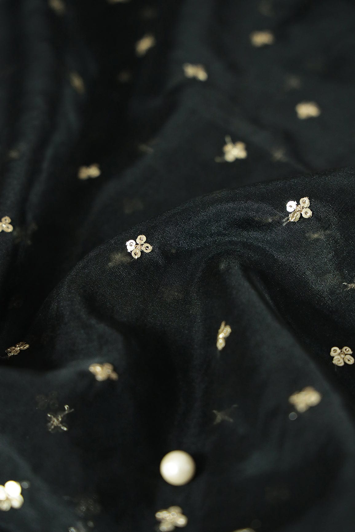 doeraa Embroidery Fabrics Gold Sequins Small Motif Embroidery Work On Black Organza Fabric