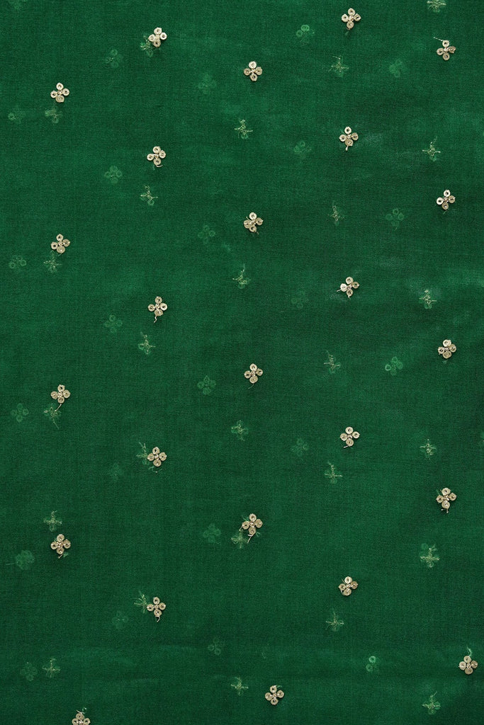 doeraa Embroidery Fabrics Gold Sequins Small Motif Embroidery Work On Bottle Green Organza Fabric